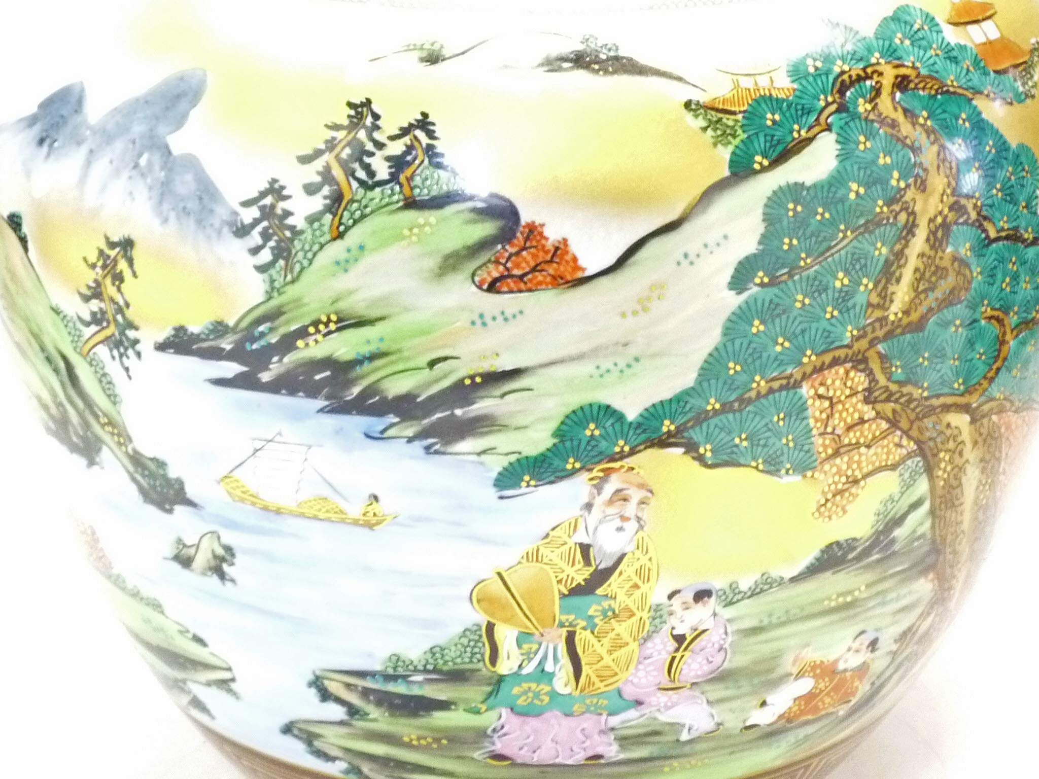 Amazon.co.jp: 百華園 九谷『花瓶』本金山水 青粒 10号 : ホーム＆キッチン