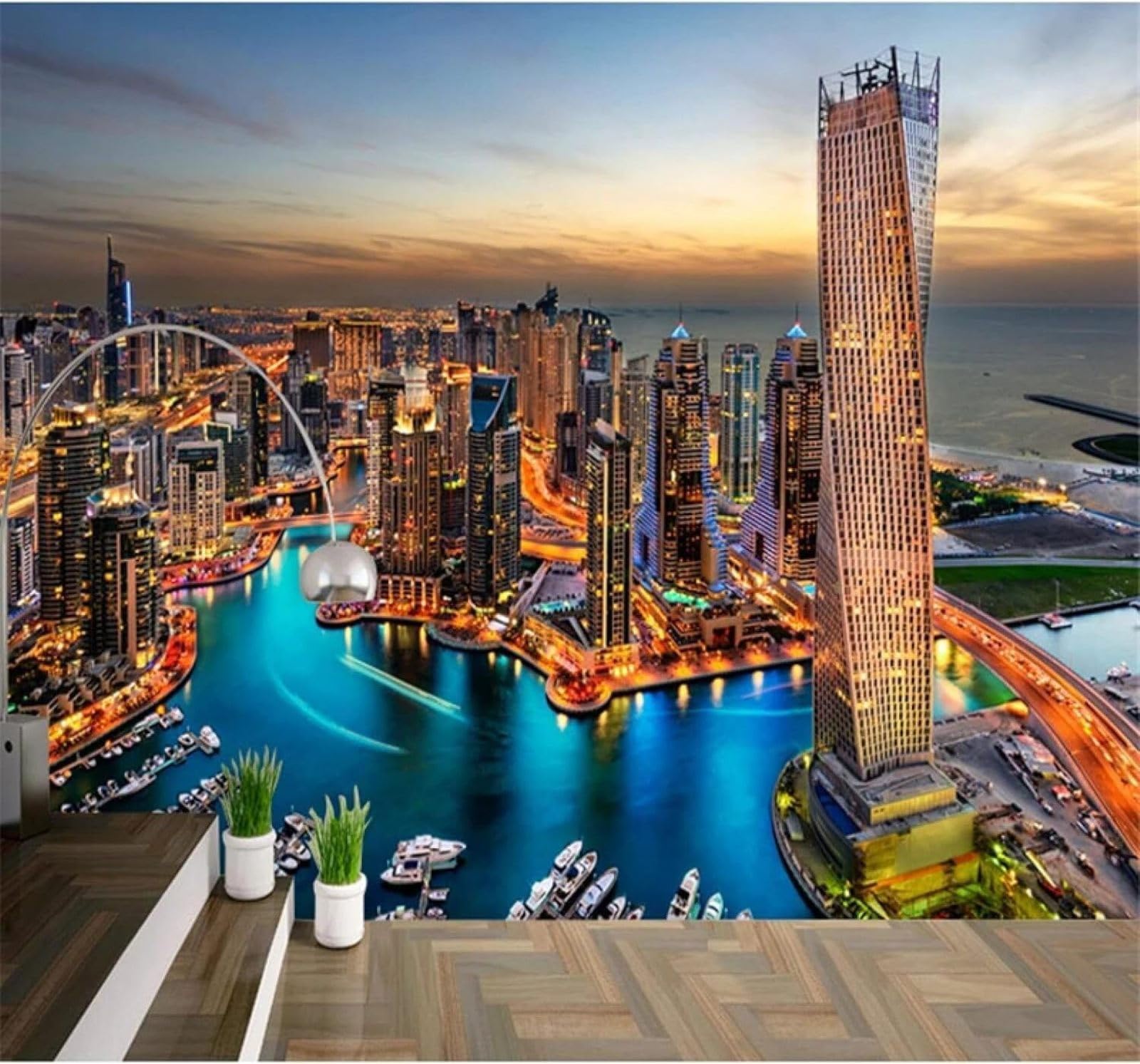 XLMING Large Beautiful City Architecture River Night View 3D Wallpaper Premium Textured Silk Study Dining Living Room Bedroom Sofa TV Wall Easy Install-350cm×256cm