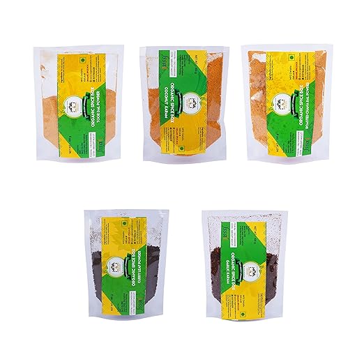 Organic Spice Box Home Made Powders/Karam - Tool Dal ,Coconut, Roasted Chana Dal, Curry Leaf, Garlic Karam Without Preservatives 500 Grams - Each 100 Grams