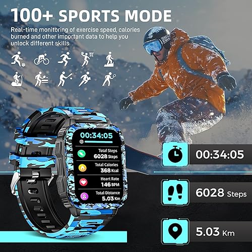 Miniatura 6 de Relojes inteligentes militares para hombres (llamadarespuesta de llamada) con linterna LED de 1.96 pulgadas, pantalla de 430 mAh, rastreador de