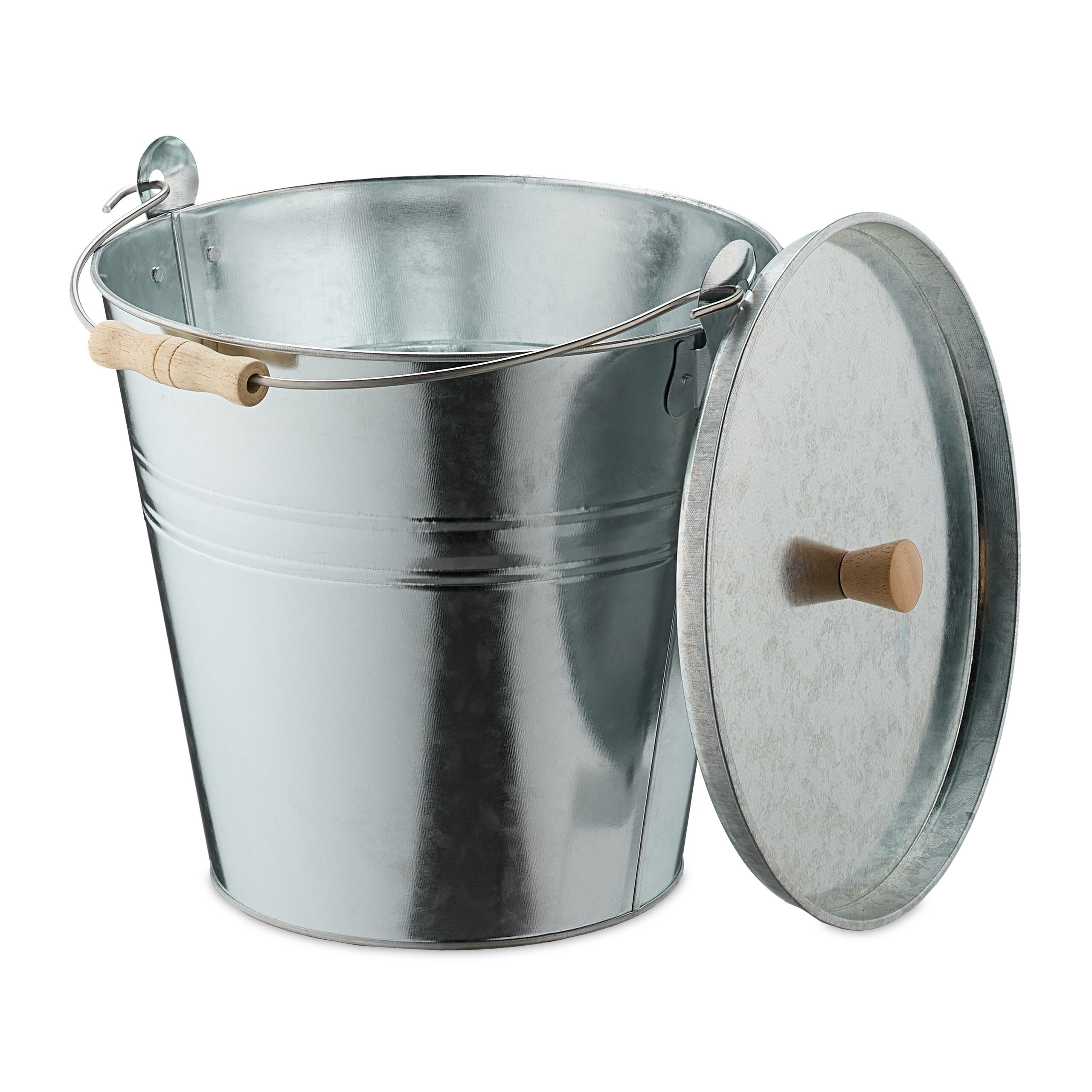 Relaxdays Secchio Raccogli Cenere con Coperchio, Cestello 12,5 L, Carbone e Bricchetti Camino e Stufa, Acciaio, Argento