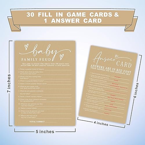 Miniatura 2 de Kit de juego de peleas familiares para baby shower, color marrón minimalismo, 30 tarjetas de juego rellenas y 1 tarjeta de respuesta para baby