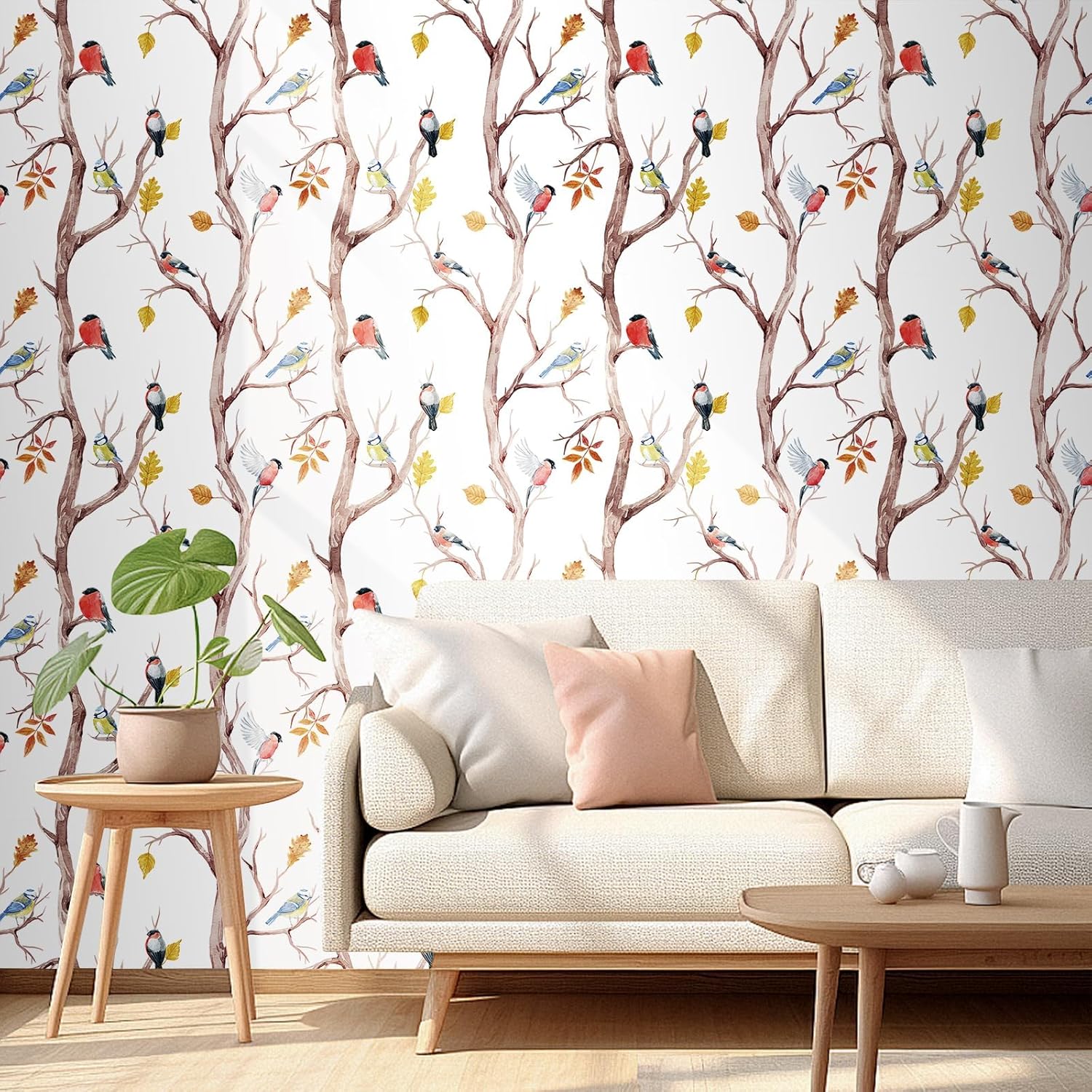 Yenhome 17.7"X276" Charming Bird Wallpaper Bird Contact Paper Peel and Stick Wallpaper Modern White Wallpaper for Bedroom Kitchen Cabinets Removable Wallpaper for Renters Self Adhesive Bird Wall Paper
