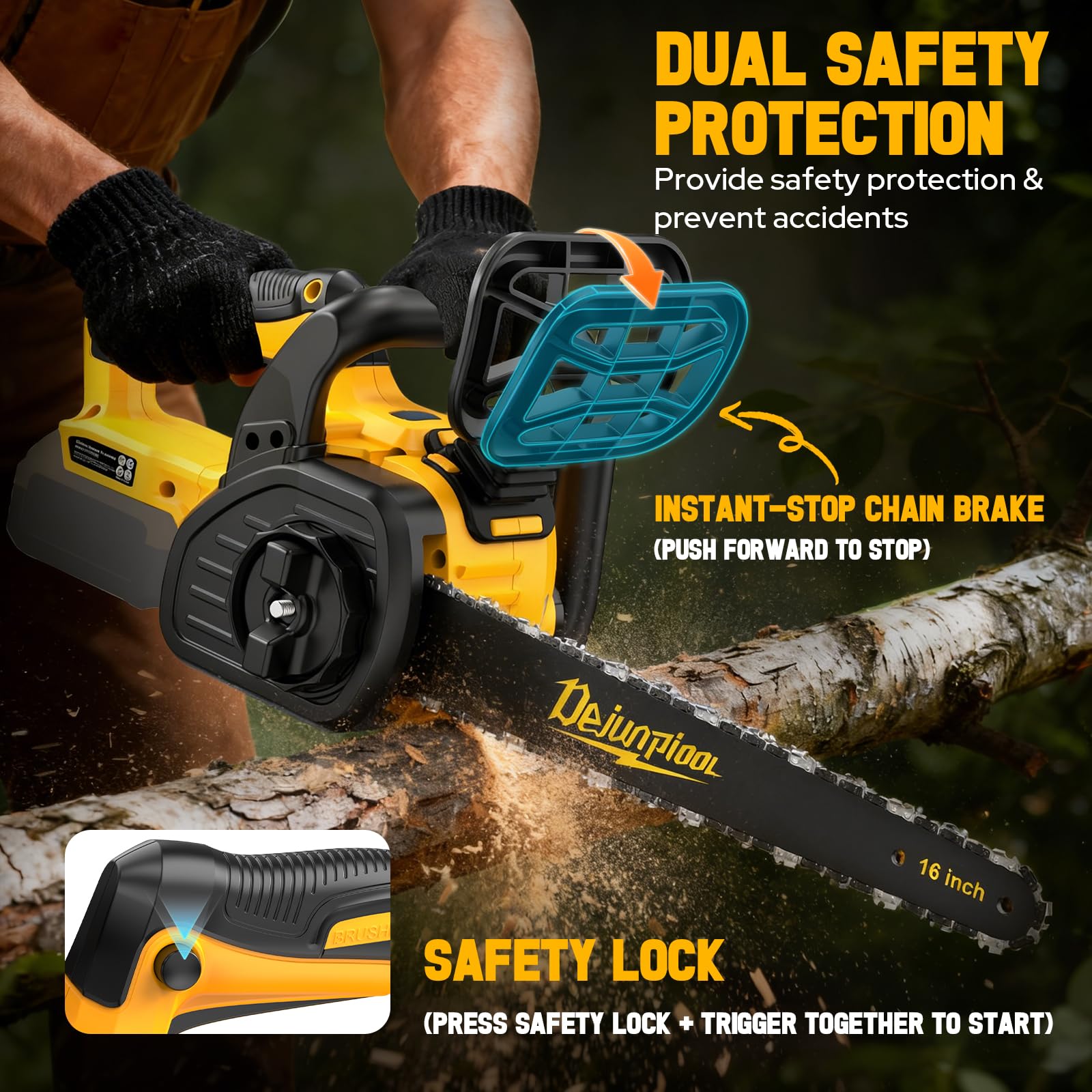 Tronçonneuse électrique sans fil de 40,6 cm compatible avec batterie Dewalt 20 V/60 V MAX (sans batterie), scie à chaîne sans balais, huileur automatique, 3 chaînes, tronçonneuse manuelle pour couper