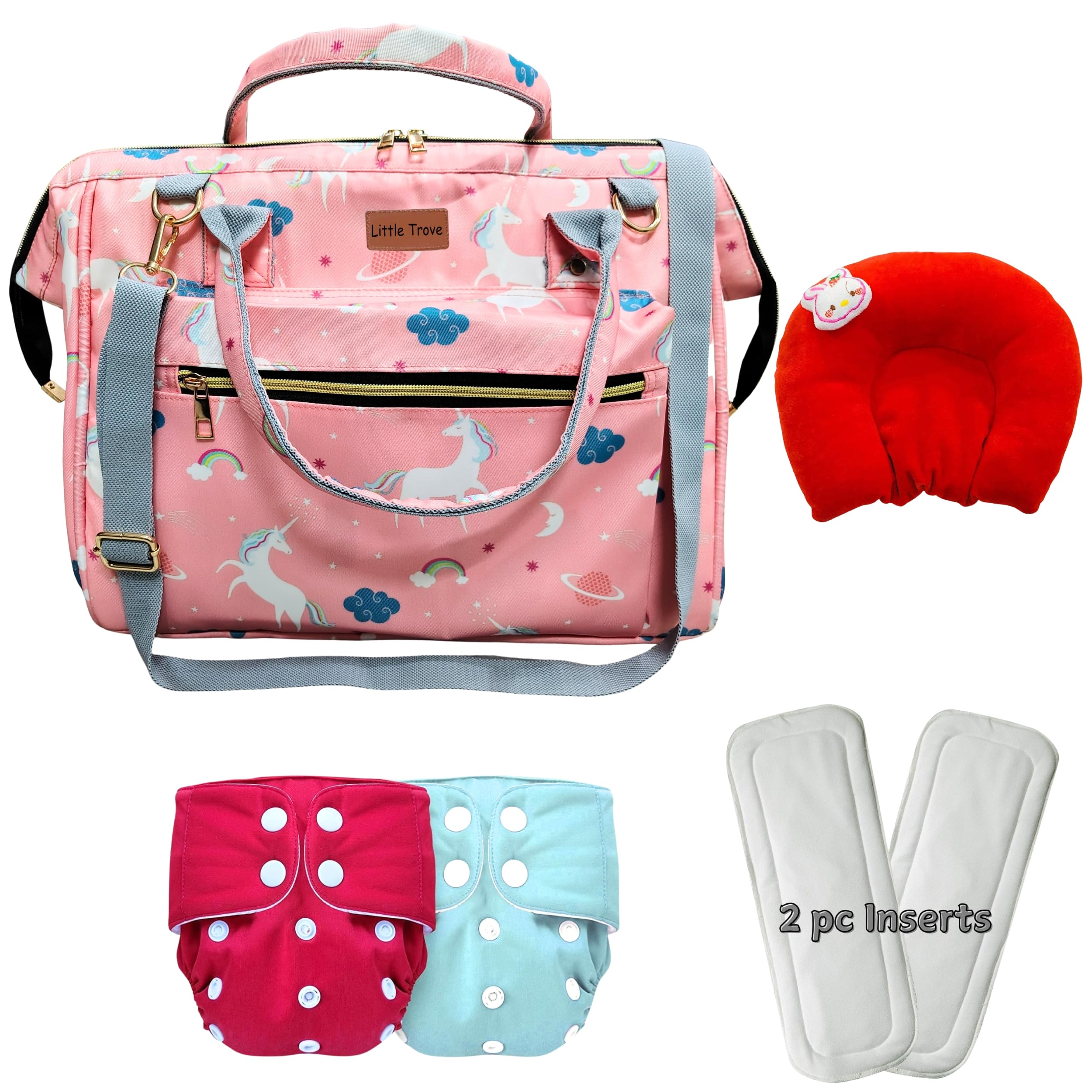 littletrove diaper bag, pillow, diapers & inserts - perfect baby shower gift baby diaper backpack handbag combo (pink)