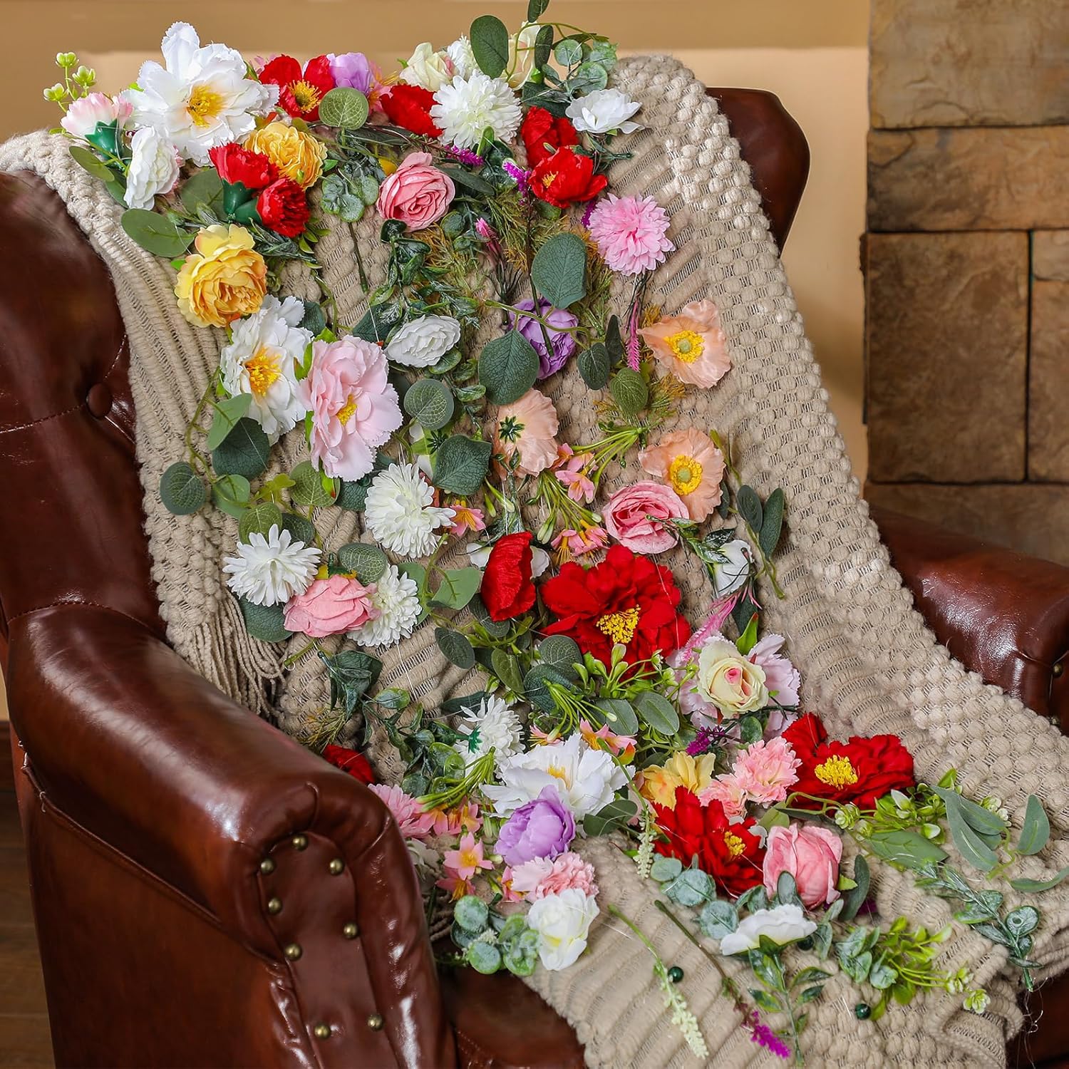 12 Pcs 70.8 ft Flower Garlands Hanging Artificial Wildflower Vine Decor from Ceiling Floating Floral Backdrop Silk Fake Flower Garland for Wedding Home Garden Wall Arch(Floral)