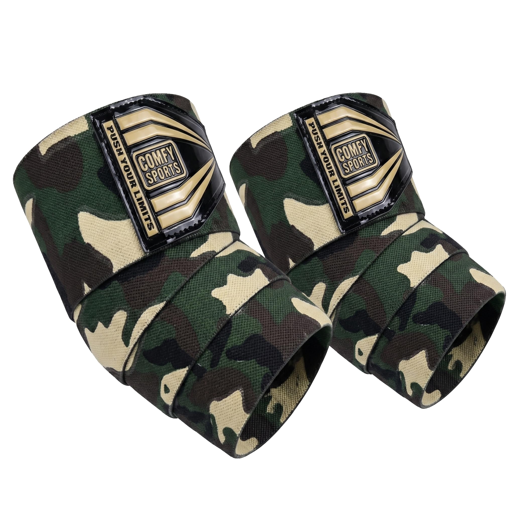 Comfy Sports Elbow Wraps for Weightlifting – Heavy Duty Adjustable Elbow Support Straps for Gym, Bodybuilding, Cross Training, Powerlifting – Workout Brace Protector (Camo Green)