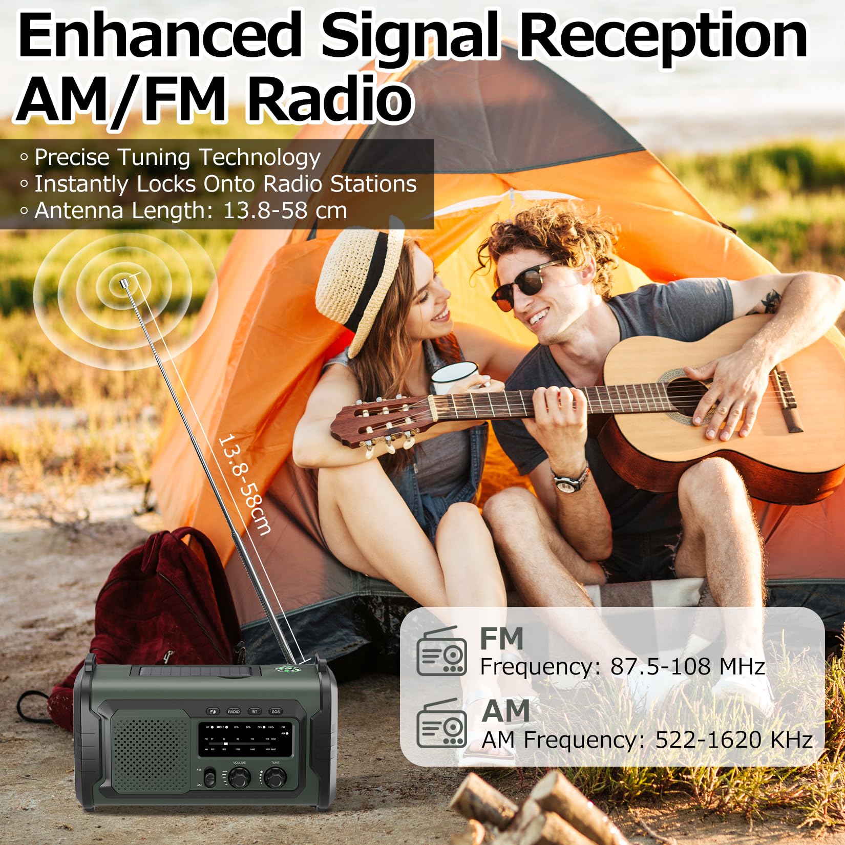 27000mAh Radio Survie, FM/AM Radios Solaire Survie avec Bluetooth 5.1/Alarme SOS/Boussole/Lampe De Poche, Radio Dynamo pour La Préparation en Plein Air Aux Catastrophes Naturelles