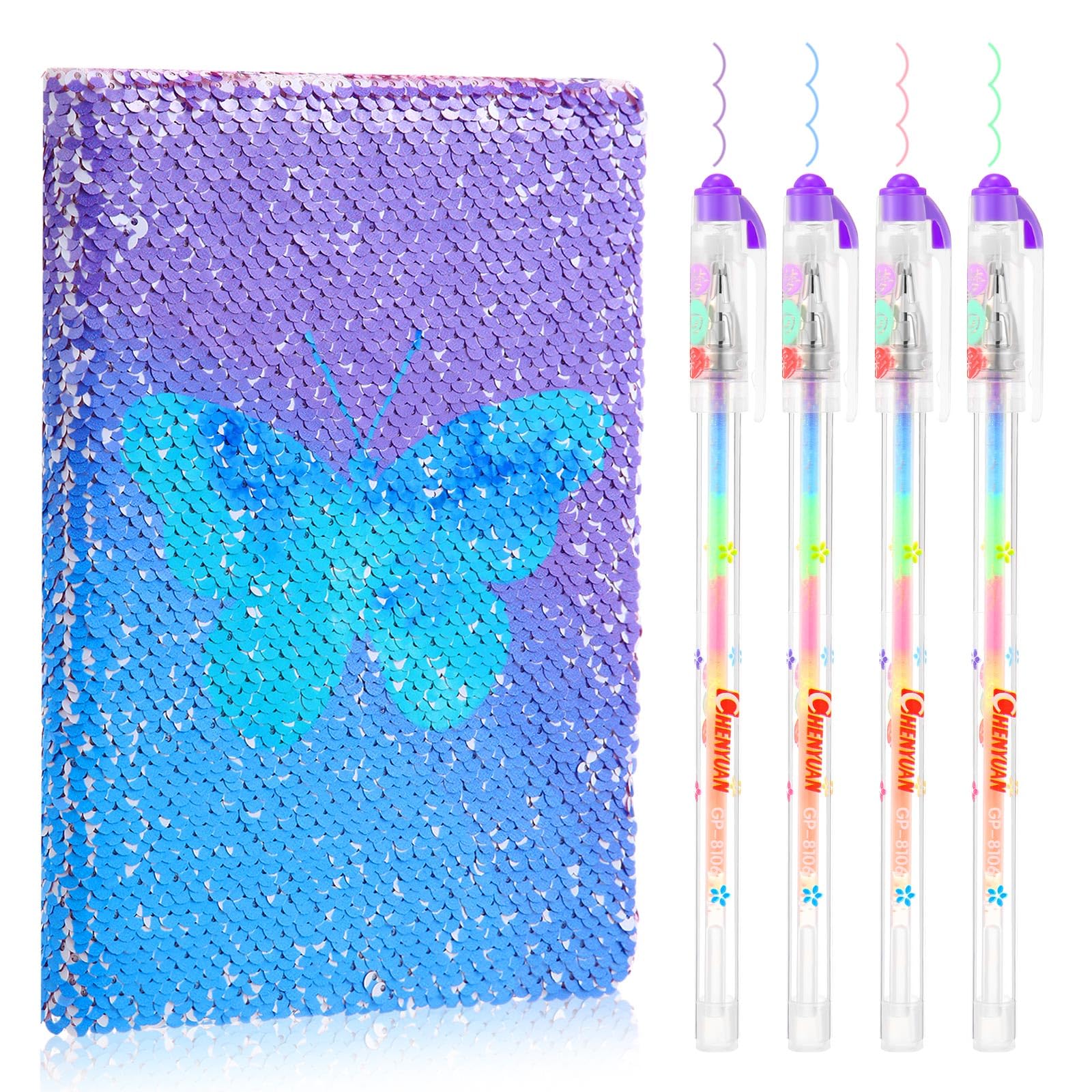 Outus 4 Pcs Sequin Notebook Christmas Journal Gift, Gradient, Butterfly