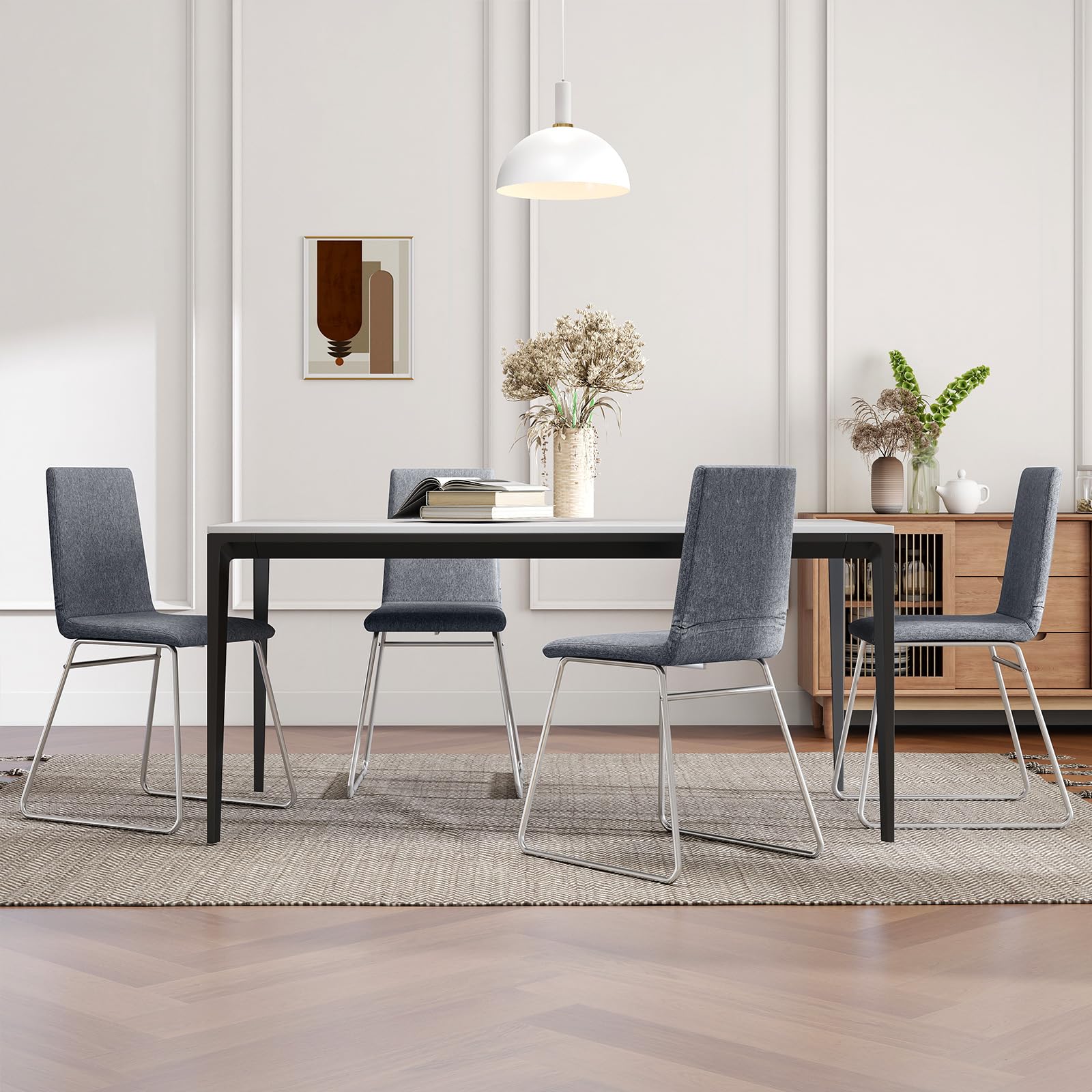 COSTWAY Juego de 2 Sillas de Comedor Modernas, Silla de Cocina Tapizada con Respaldo Plegable y Estructura Metálica, Asiento Acolchado, Carga de 150 kg, Sillas Sin Reposabrazos para Interior, Gris
