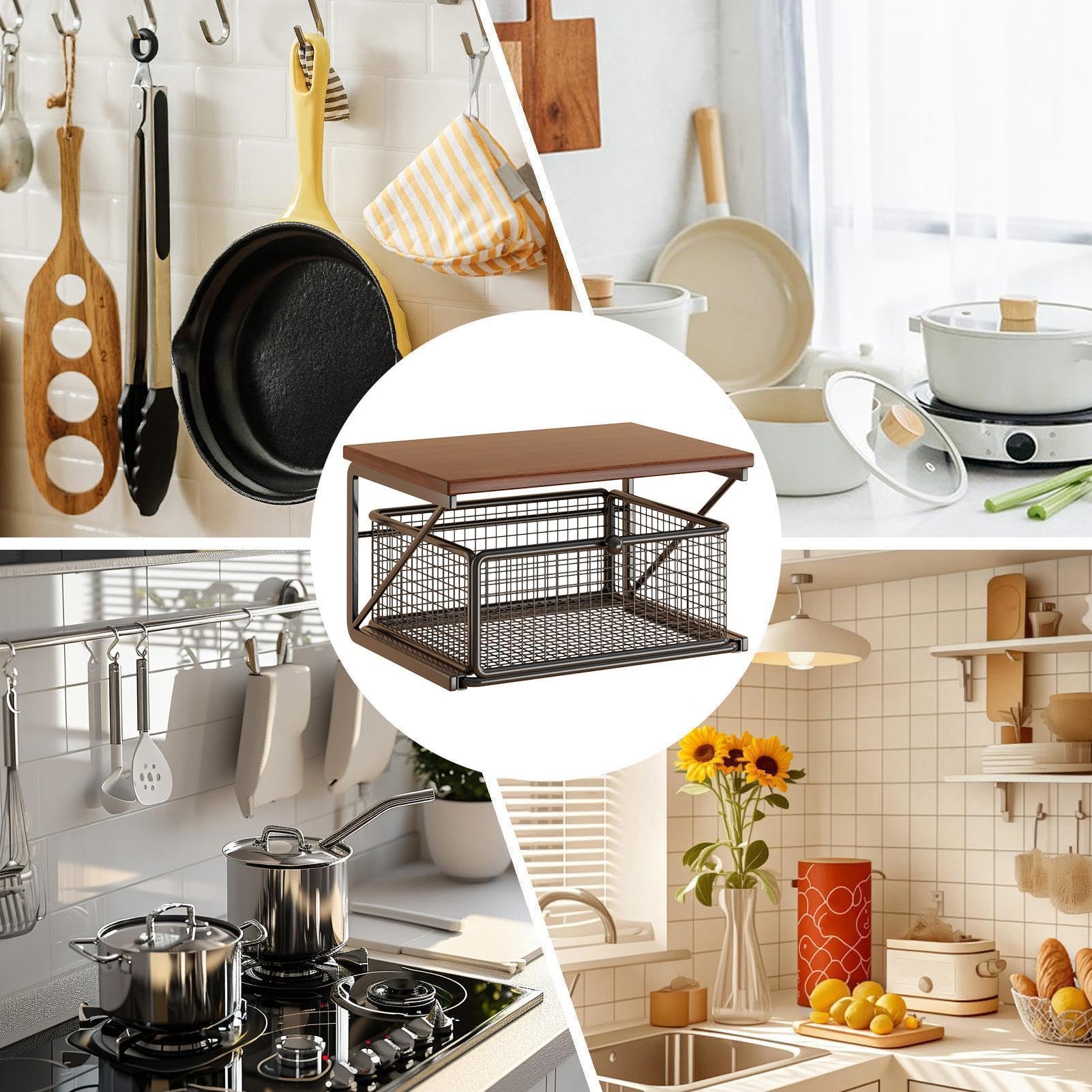 Mensola Sopra Microonde Organizer 2 Ripiani Per Stampante E Macchina Caffè | Organizer Cucina con Cassetto Per Pelle, Cancelleria, Ufficio, Bustine Tè, Spezie, Verdura E Frutta