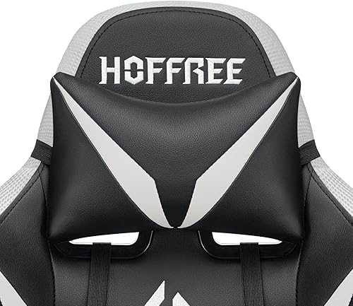 Miniatura 6 de HOFFREE Silla gamer de masaje con altavoces Bluetooth y luces LED, silla ergonómica para computadora y videojuegos con reposapiés, silla de