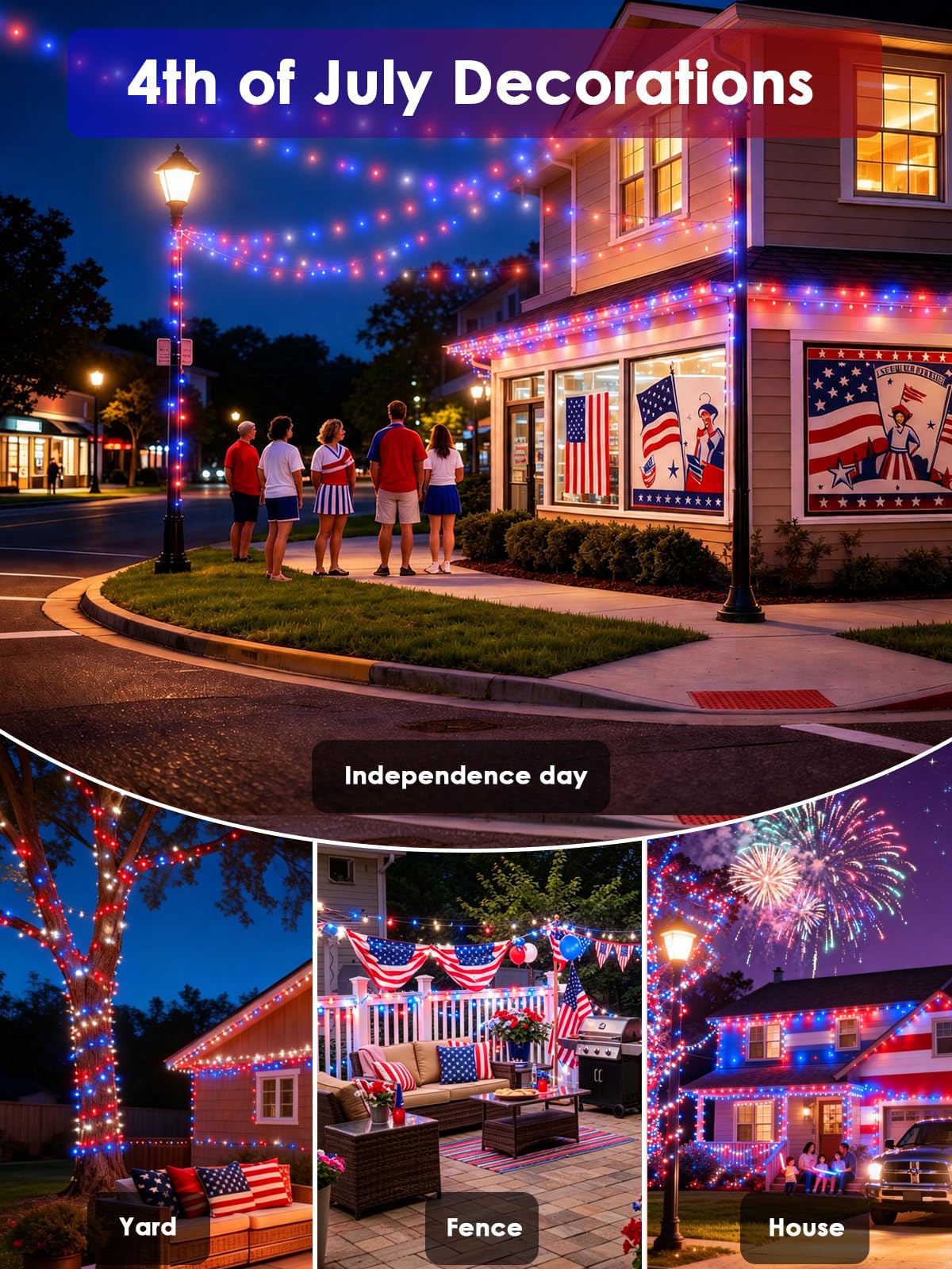 4th of July Decorations Outdoor, 4pk Red White and Blue Solar