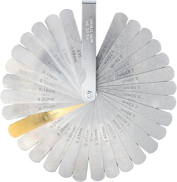 CAMWAY 32PCS Blades Steel Feeler Gauge 0.0015-0.035 inch/ 0.04-0.88mm Dual Marked Metric and Imperial Gap Measuring Tool