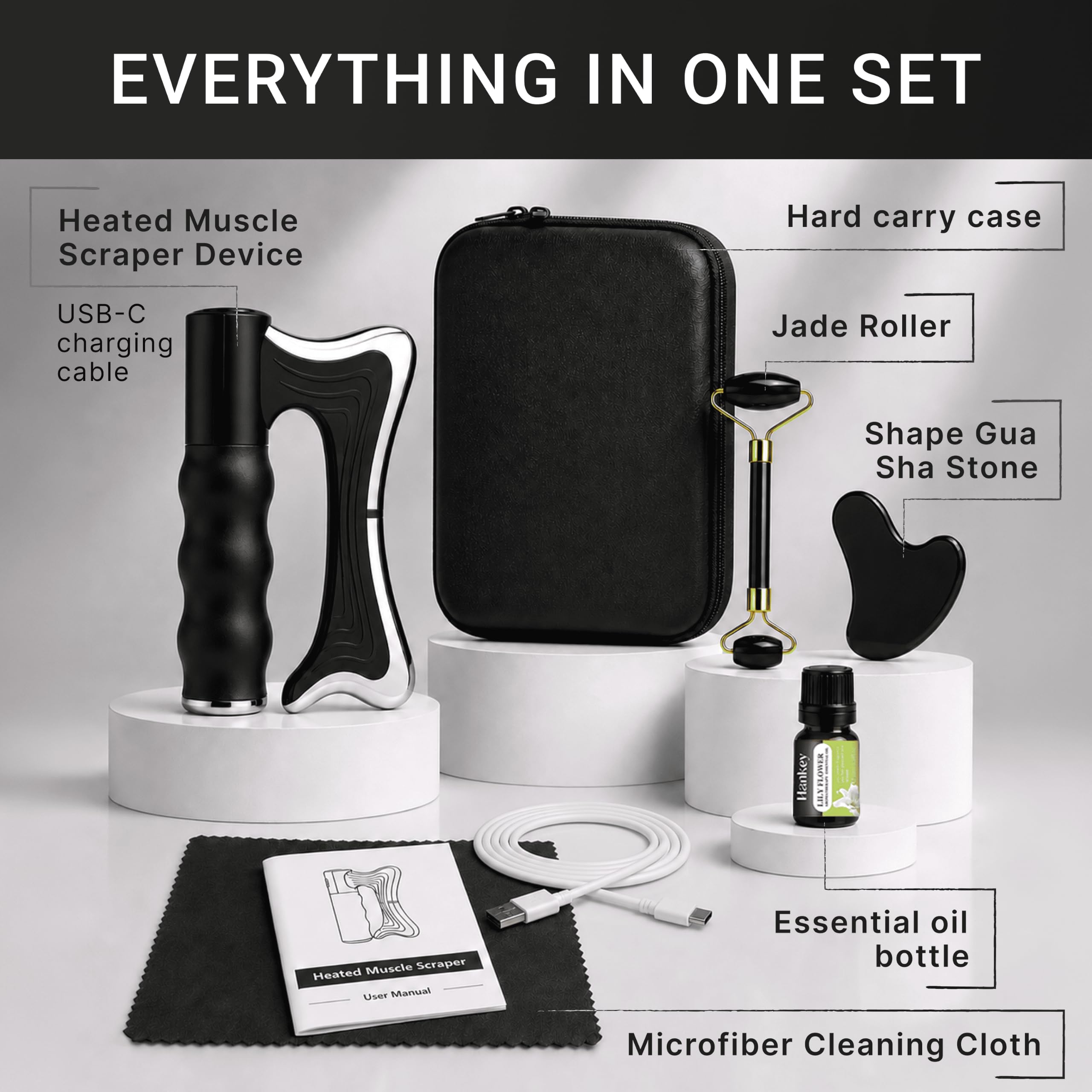 Saloi Heated Muscle Scraper Tool Kit with Jade Roller & Gua Sha Stone
