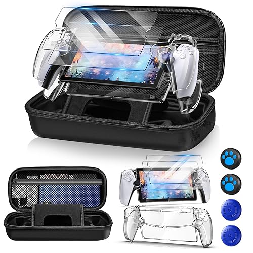Auarte 12 in 1 Accessories Set for Playstation Portal Remote Player, Hard Carrying Case for PS Portal with Clear Skin Case for PS5 Portal, 2 Screen Protector with 4 Thumb Grip