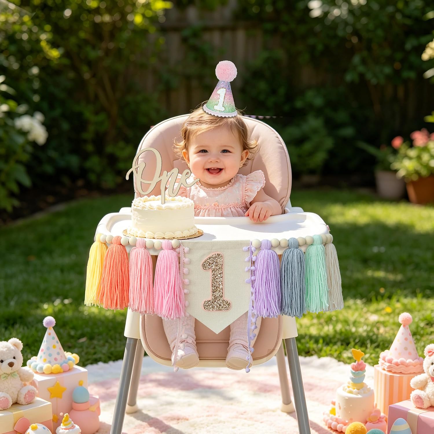 Pastel 1st Birthday Decorations Girl One Year Old First High Chair Banner 1