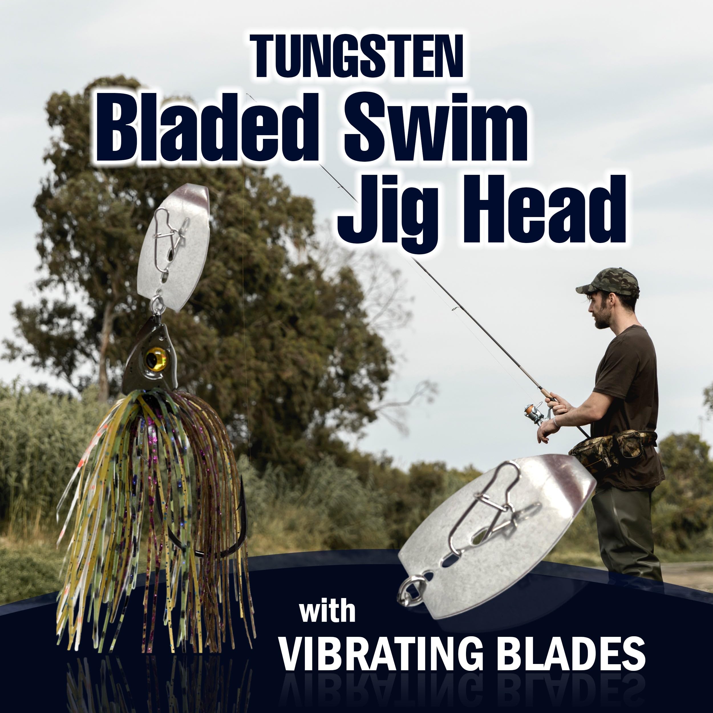 Reaction Tackle Tungsten Bladed Jig Heads for Fishing - Swimbait Fishing Jigs for Large and Smallmouth Bass, Trout, Walleye - Bass Fishing Lures Make a Chatter Sound -Vibrating Spinner Bait (2-Pack)