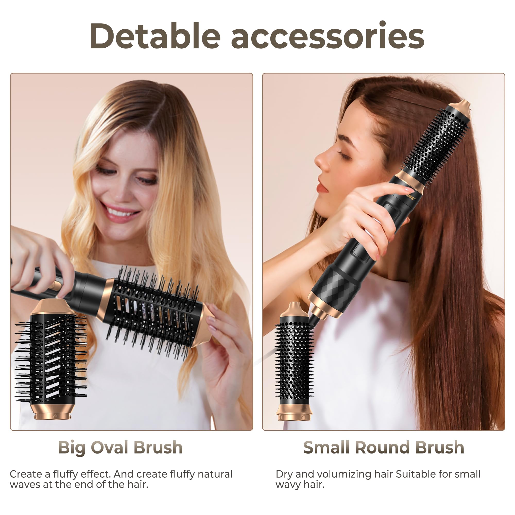 Secador 6 en 1, Cepillo de Aire Air Styler Set 6 Modelador de Cabello, plancha de pelo cepillo alisador pelo cepillo alisador cepillo pelo rizado secador pelo profesional, Negro