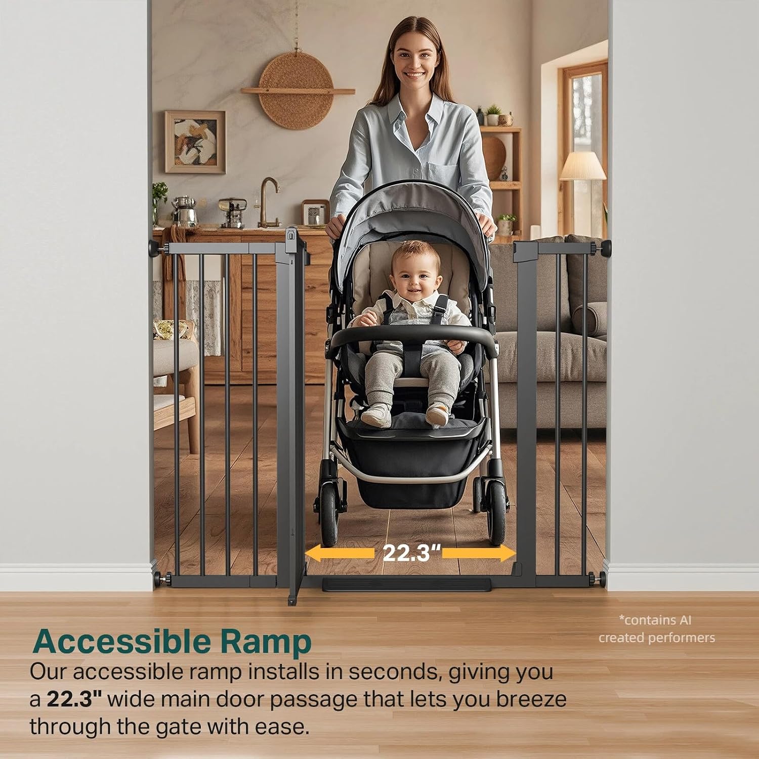 Cumbor 36 Extra Tall Baby Gate for Stairs, 29.7-48 Wide Dog Gates for Doorways, Auto Close Safety Gate for Babies and Pets, Easy Install, Pressure Mounted, Fits Doorways, Stairs, Entryways, Black