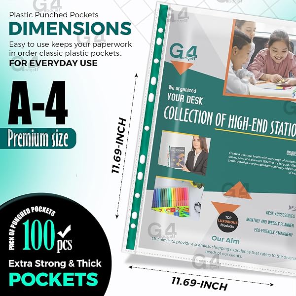100 A4 Plastic Value Punched Punch Pockets 10-15 Sheets 30 Micron for Folders Filing Wallets Sleeves - 1