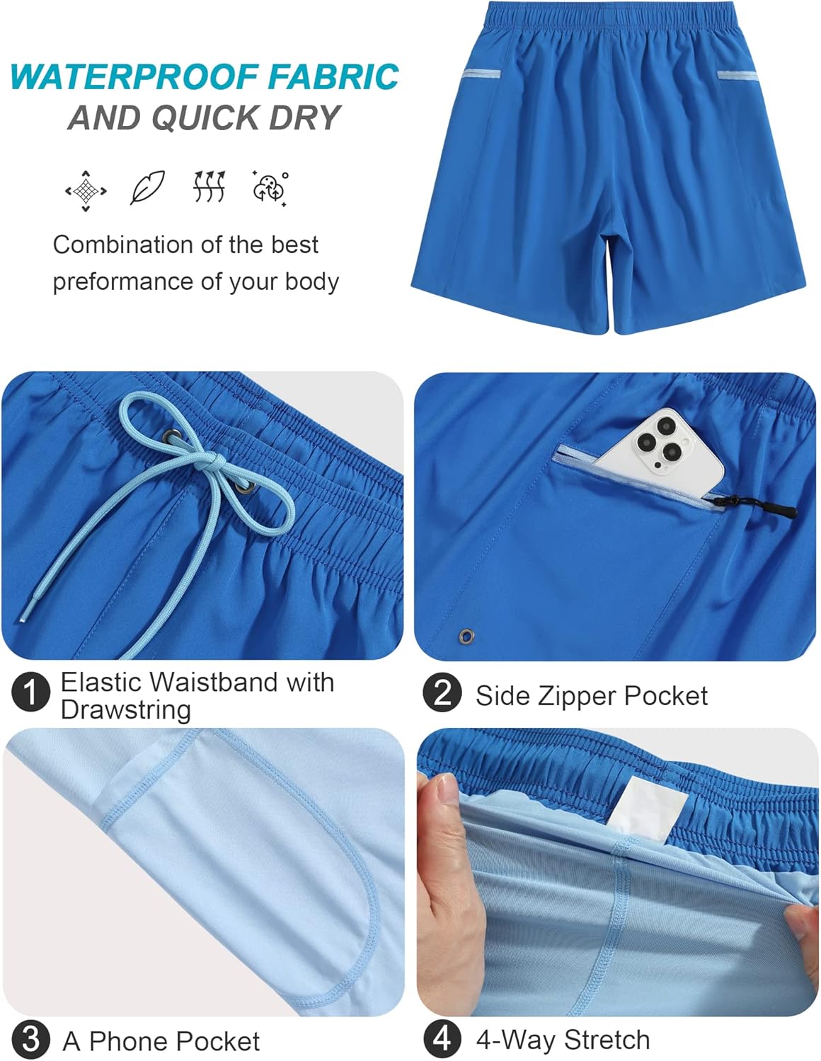 SILKWORLD 7 Inch Mens Swim Trunks with Compression Liner Quick-Dry Bathing Suit with Zipper Pockets - Image 5