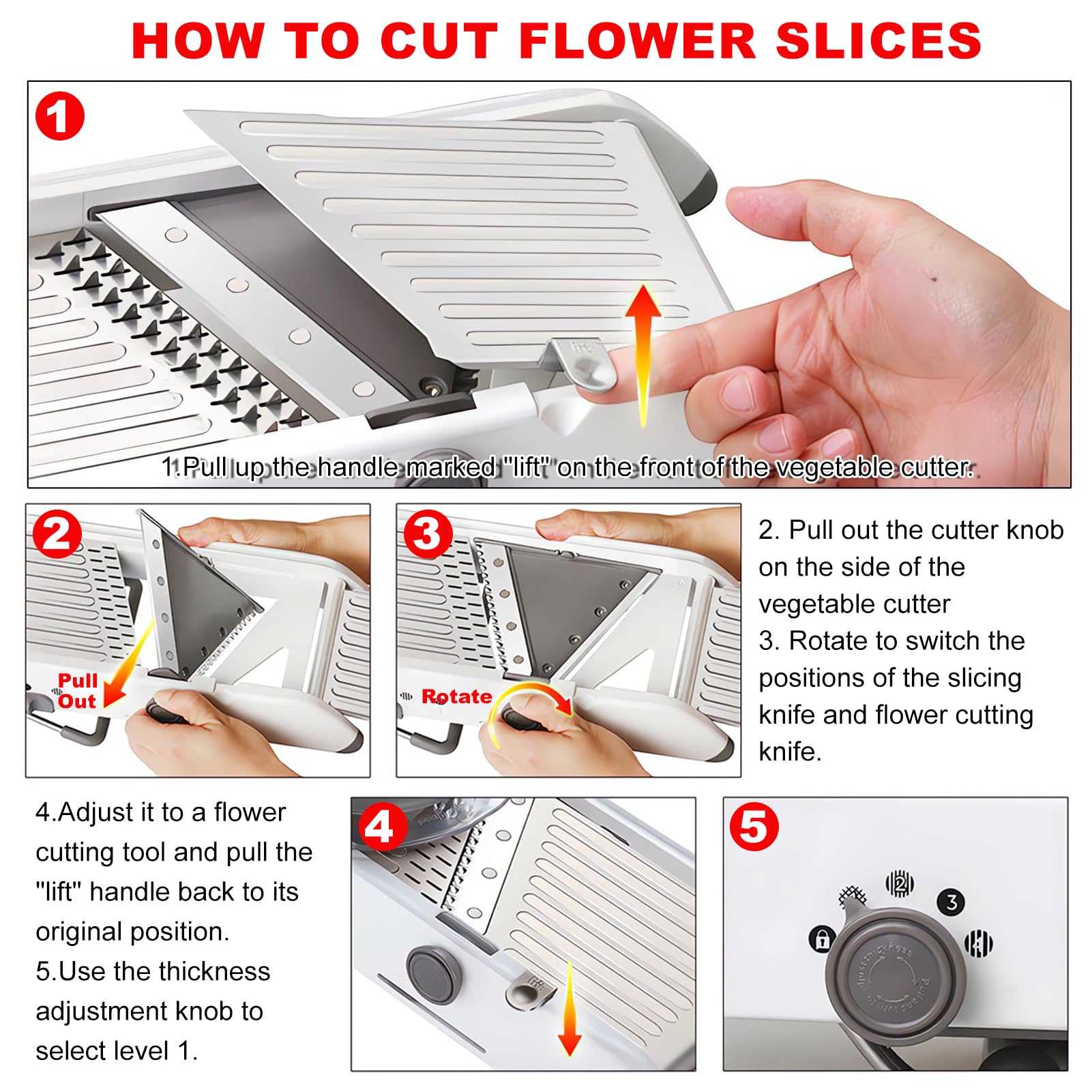 All-in-One-Mandolina per Verdure Professionale, Mandolina Affettatrice Regolabile, Taglia Verdure Manuale con Lame Regolabili Integrate, Tagliaverdure Multifunzione per Cipolla Cetriolo Carote Frutta