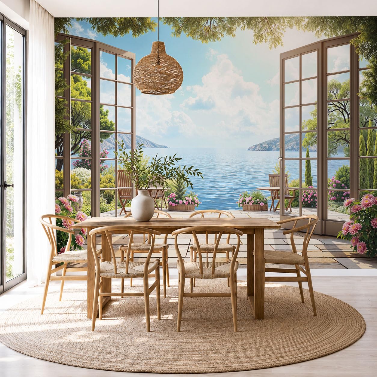 Papier peint mural soie océan ciel bleu : poster panoramique de 350x256cm pour chambre