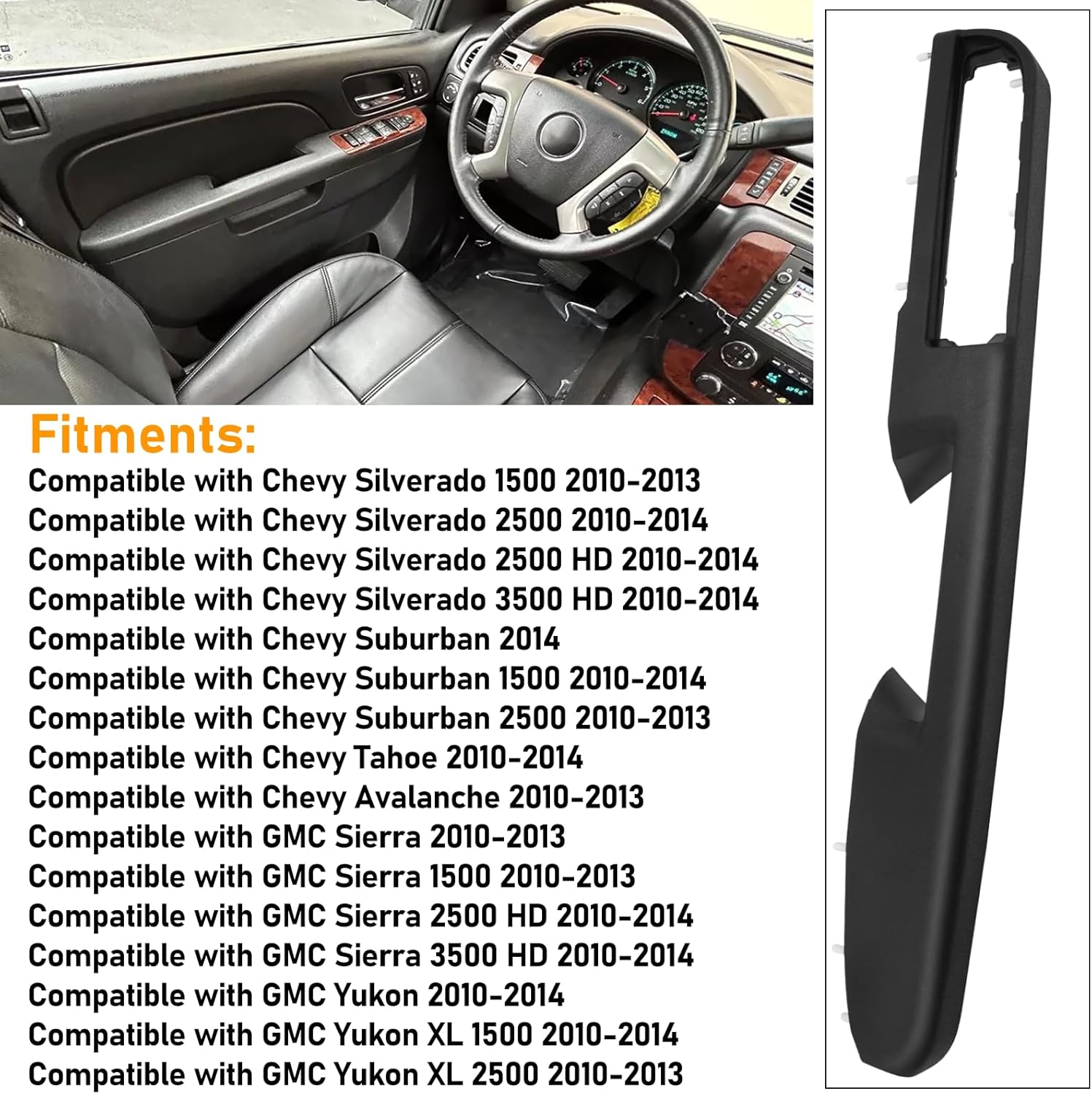 Interior Door Armrest Pull Handle Compatible with GMC Sierra Yukon/Chevy Silverado uburban Tahoe Avlanche 2010-2014,Inner Door Arm Rest Replacement W/Screws for Front Left Driver Side,Black