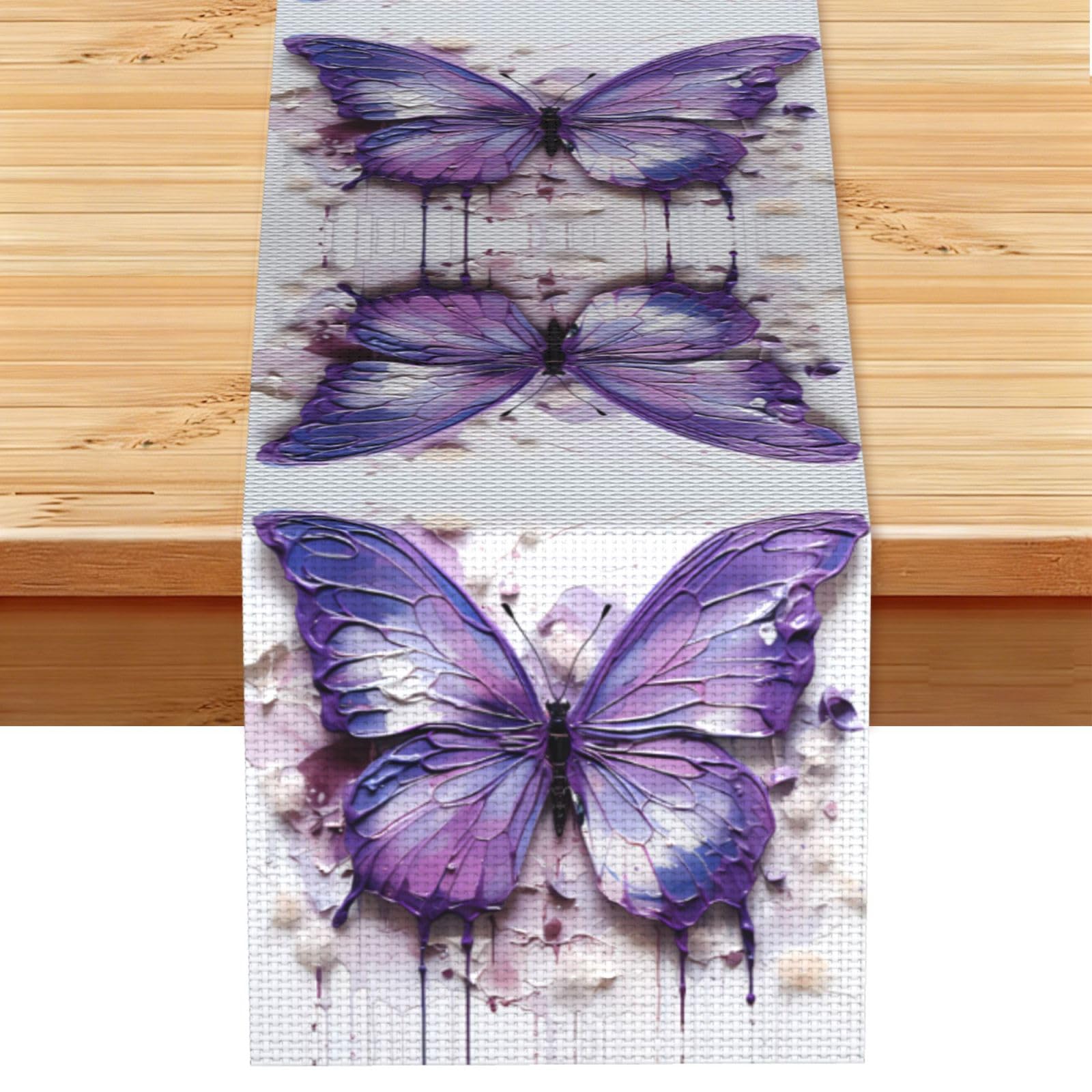 Purple Oil Painting Butterfly Table Runner 13x72 Inch Dining Decor