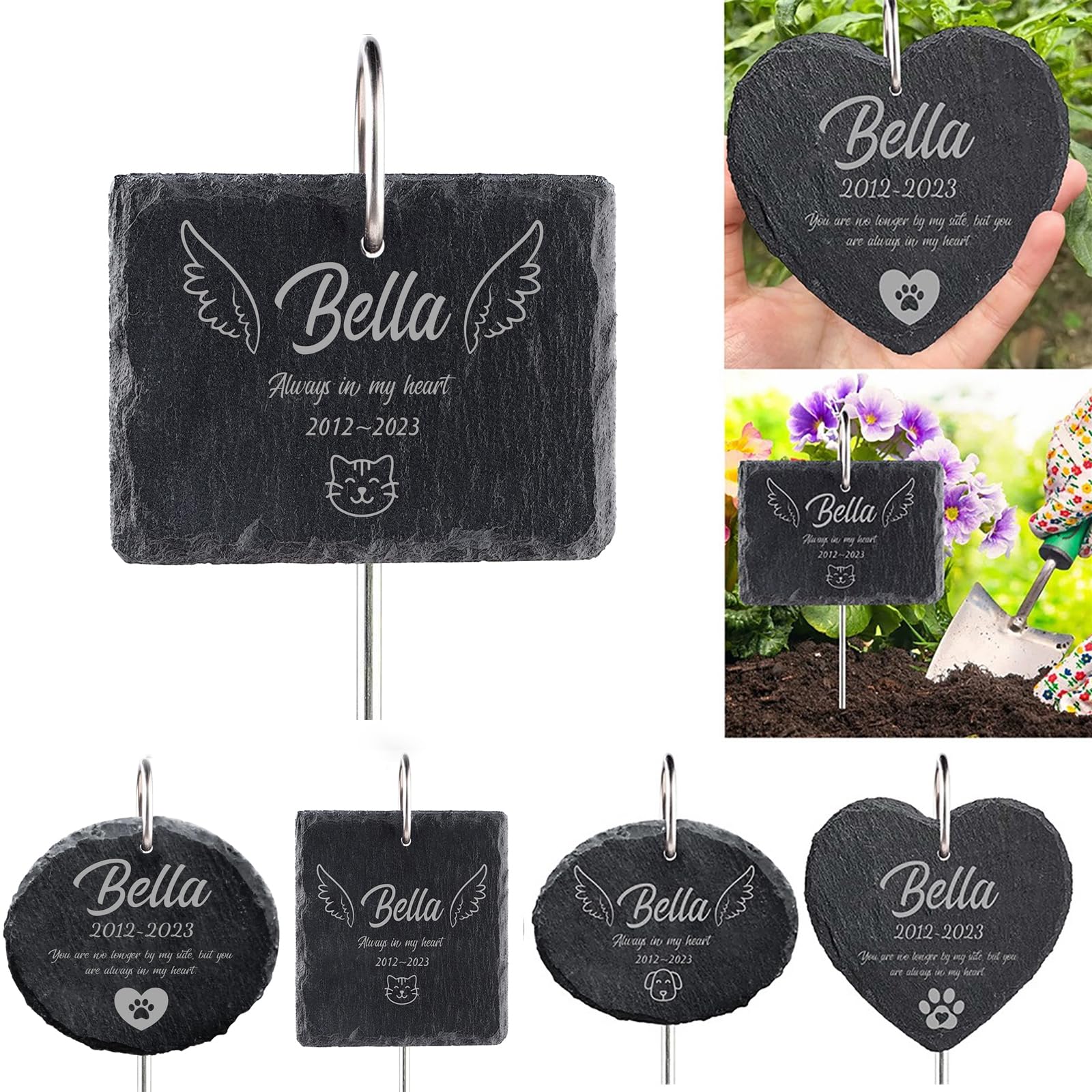 MoneRffi Personalised Pet Memorial Plaque,Dog Memorial Gifts,Custom Remembrance Garden Stone,Bereavement Gifts for Loss of Dog Cat,Natural Slate Stand Grave Stones