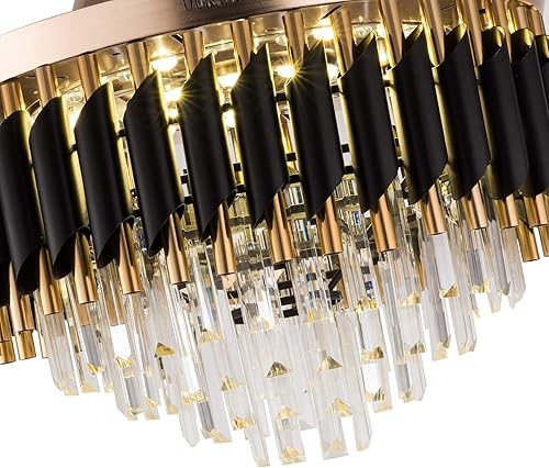 Miniatura 9 de Ventilador moderno para techo con luces LED regulables, candelabro de cristal, control remoto, aspas invisibles retráctiles y cromo pulido (3642