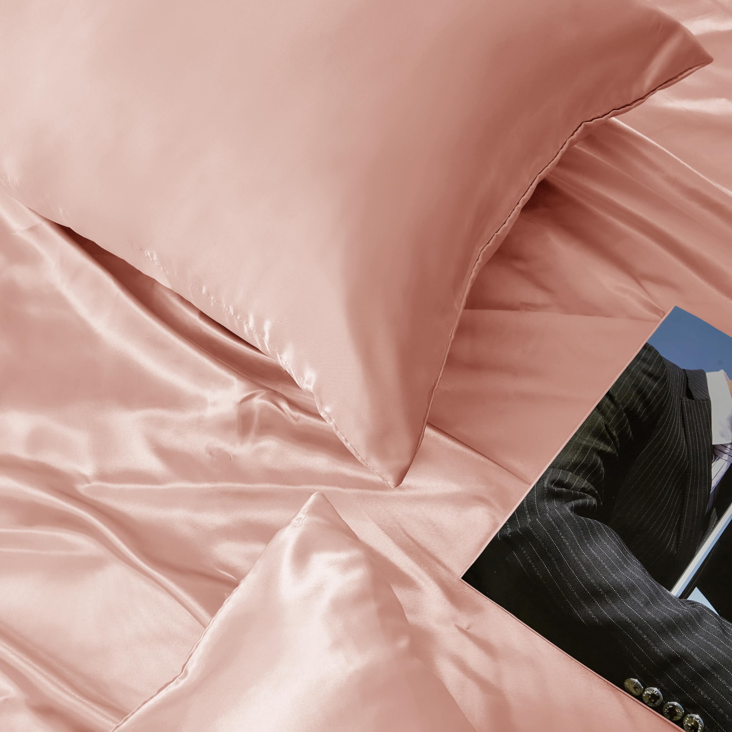 Lot De 2 Taies D'oreiller En Soie 50x80 Cm - Hypoallergénique, Douceur Extrême - Pour Cheveux Et Peau - Fermeture Enveloppe - Rose