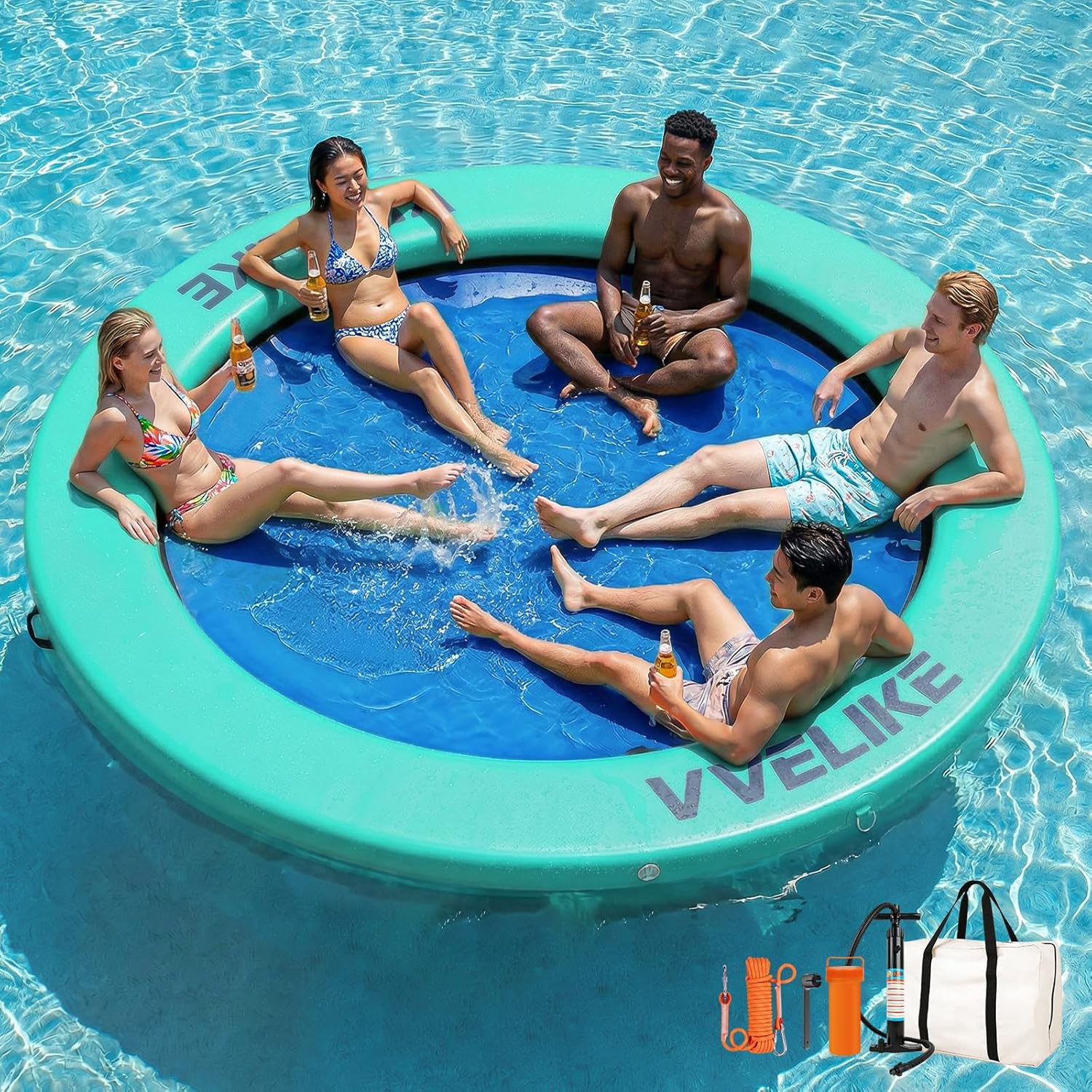 Water Hammock for Adults Heavy Duty, Large Round Inflatable Pool Lounger Float, 8ft/10ft/12ft Big Circle Floating Lounge Haven Lake River Island, Fits Multi-People Party Sunchill Tanning
