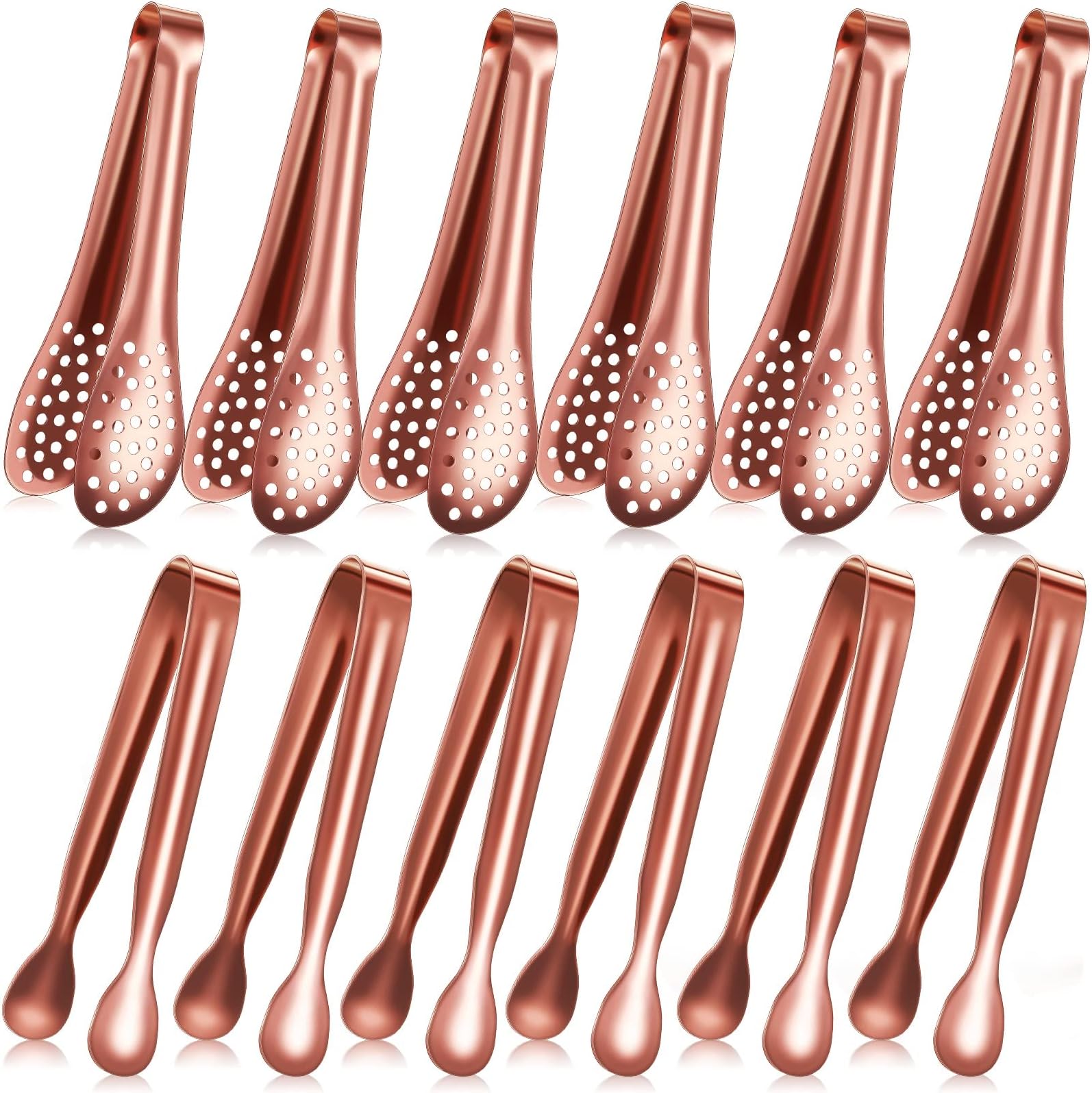Vesici 12 Pieces Mini Serving Tongs 5 Inch Small Tongs Serving Utensils, Ice Pincers Mini Sugar Pincers, Small Pliers for Appetizers, Tea Party, Coffee Bar, Desserts(Rose Gold)