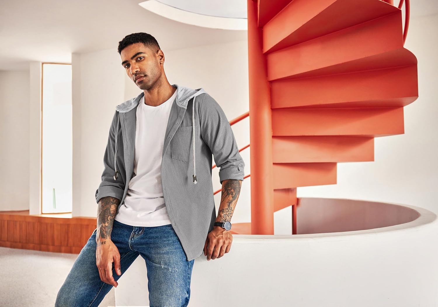 COOFANDY Men's Corduroy Shirt Jackets Long Sleeve Button Down Casual Stylish Hooded Shacket Jacket with Pocket - Image 3