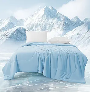 MASVIS Cooling Comforter King Size - Blue Lightweight Summer Cooling Blanket for Hot Sleepers Night Sweats, Double-Sided Cool Touch Soft Breathable Comforters, Q-Max 0.4 Cold Tech Ice Blanket 108"x90"