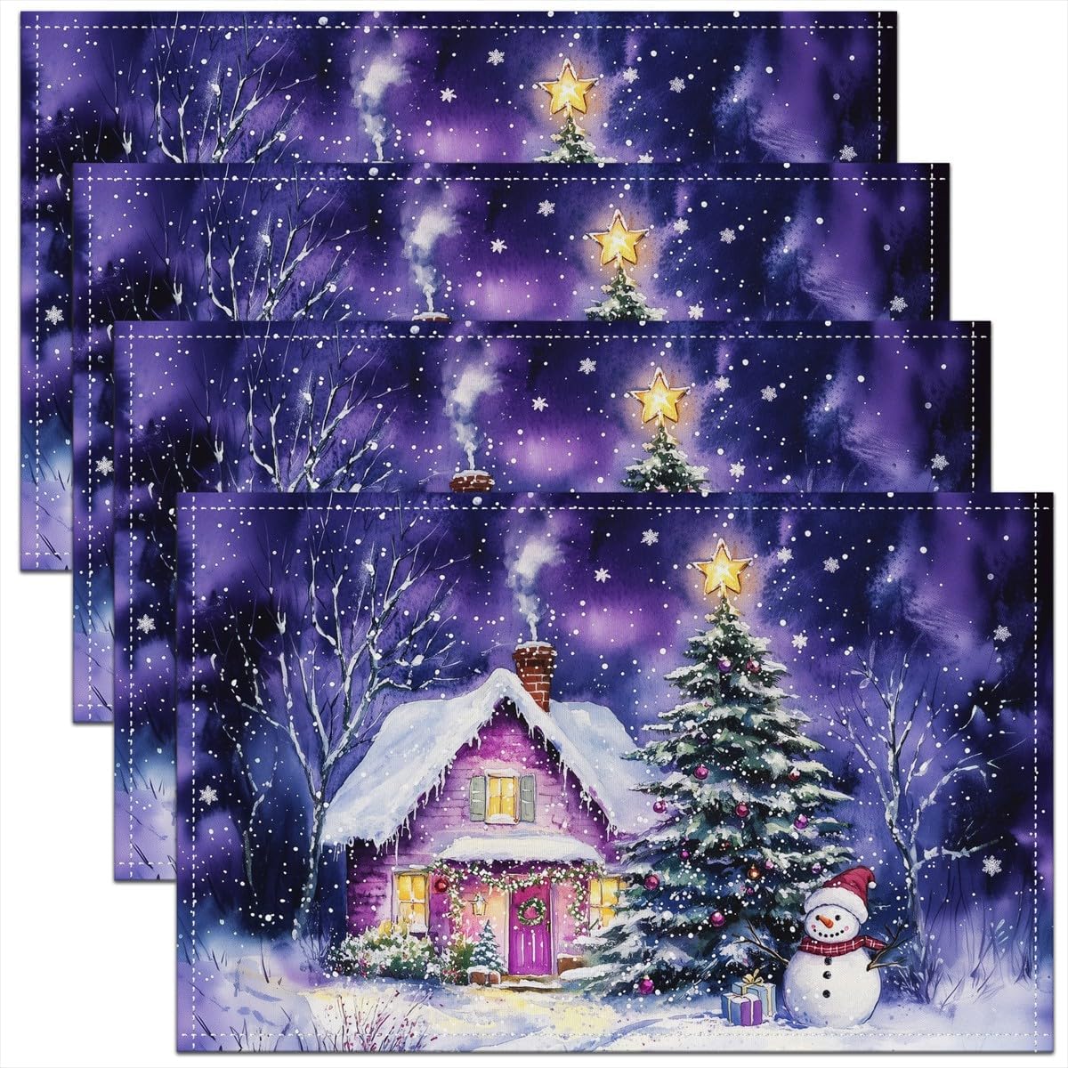 Winter Farmhouse Place Mats 12x18 Inch Set of 4 Cartoon
