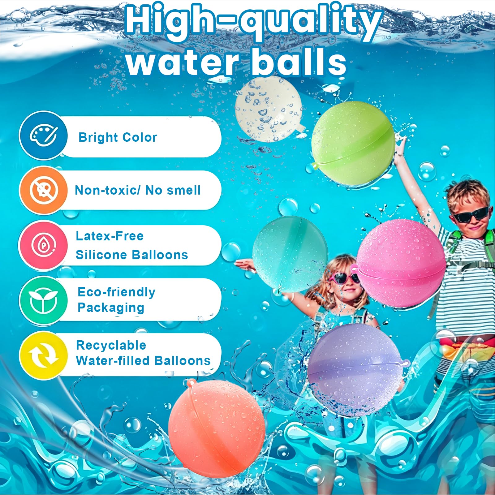ZhouWei 24 Piezas Globos de Agua Reutilizables Globos de Agua Hinchables Rápidos Silicona Colores Reusable Water Balloons para Uso al Aire Libre Piscina Parque Acuático Fiesta Niños Adultos