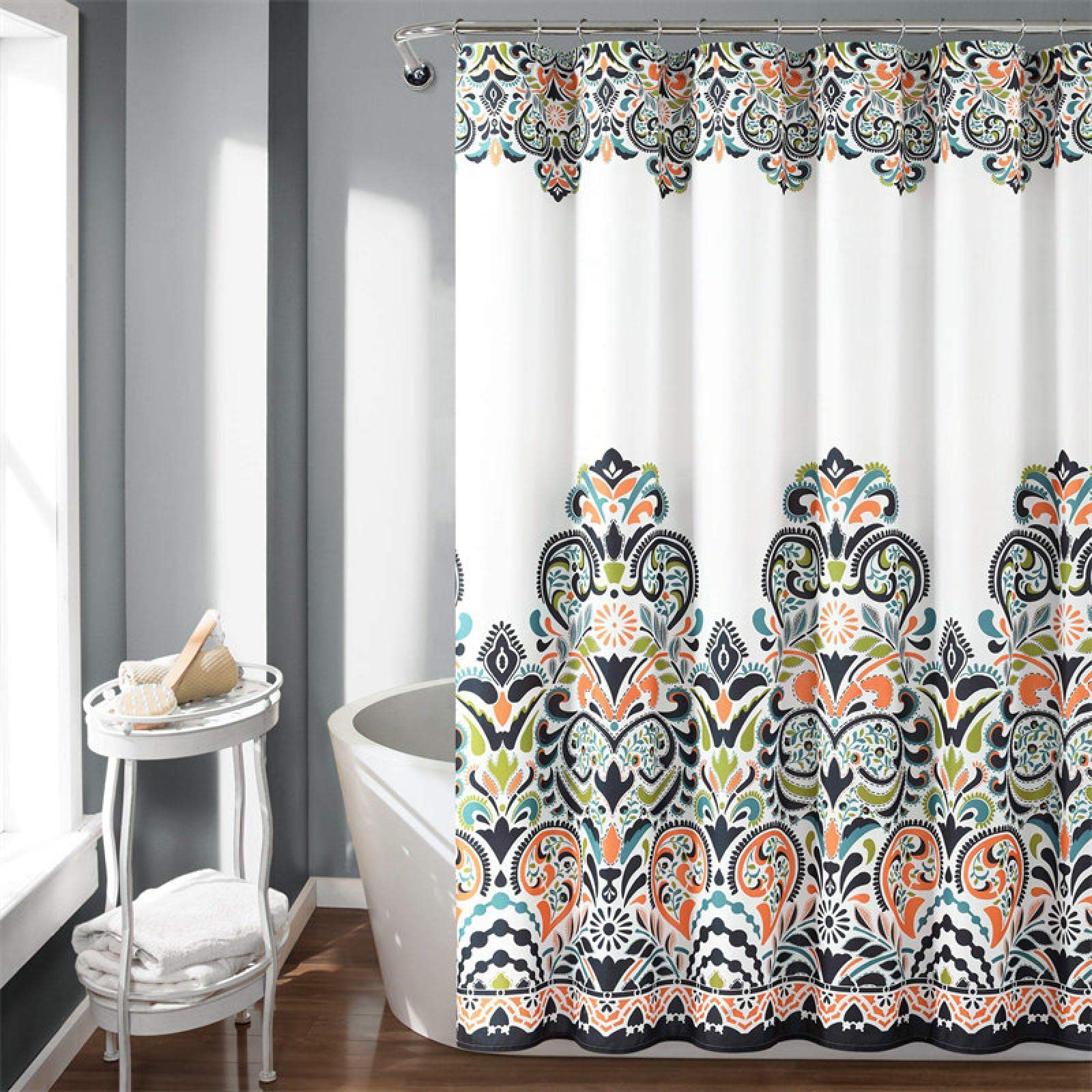 Rideau de douche tissu étanche à imprimé floral boho coloré 100x200 cm