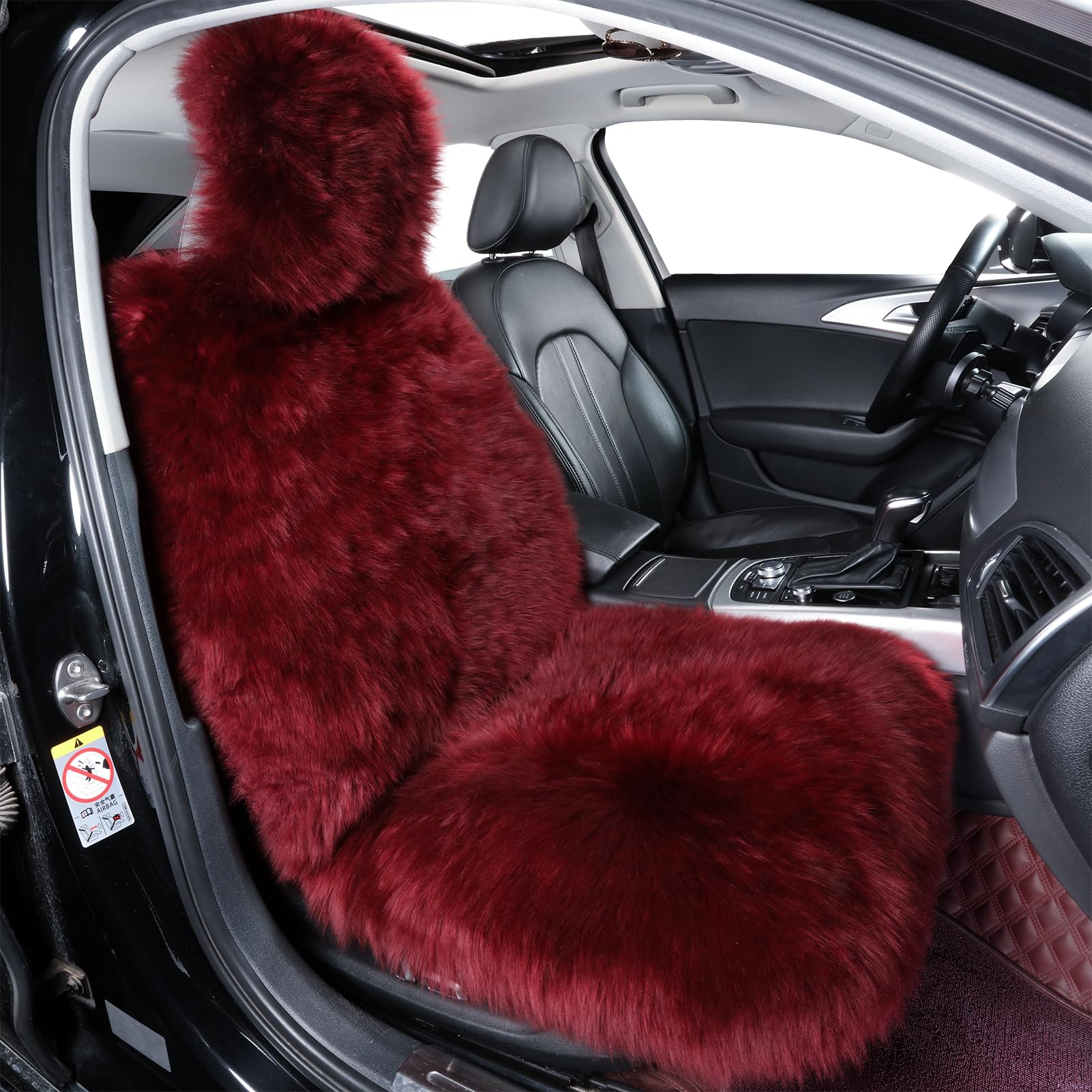 AOGELAN Fluffy Sheepskin Car Seat Cover, Fuzzy Long Wool Front Vehicle Cushion, Universal Fits Most Vehicle SUV Truck Minivan, Airbag Compatible (Dark