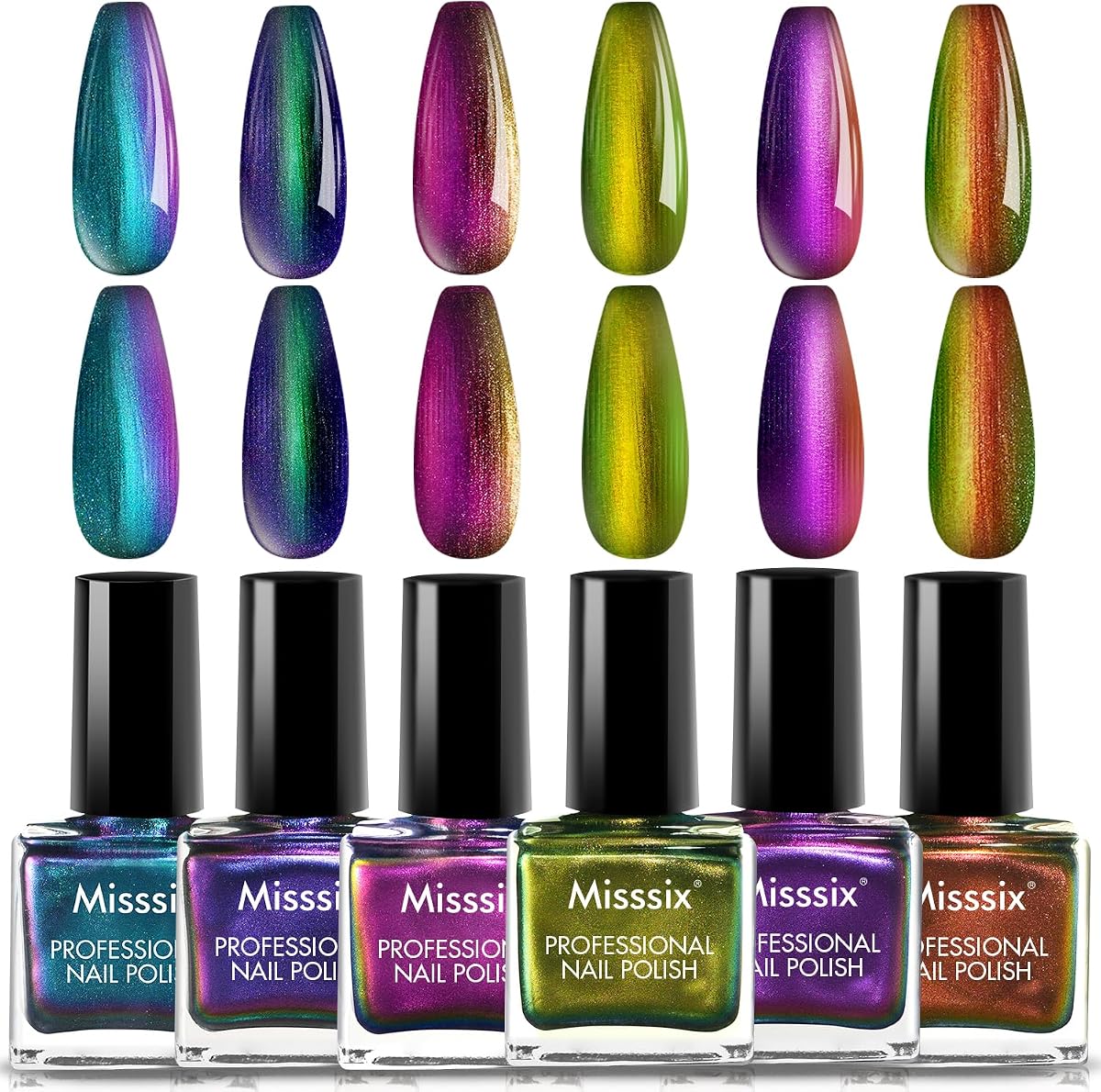 Nail Polish Set 6 Colors Holographic Metallic Lacquer Quick Dry | Long Last Fingernail Toe Nail Art for Women Girls Home Salon