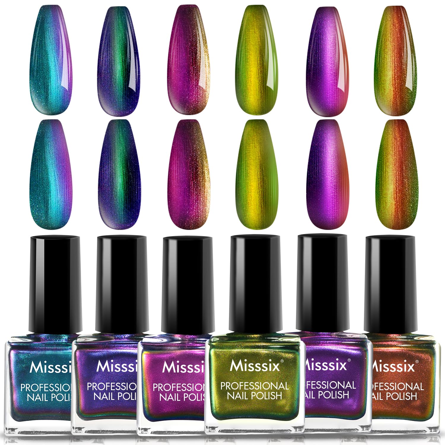 Misssix Nail Polish Set 6 Colors 5ml Holographic Metallic Lacquer Quick Dry Nail Polish Long Last Fingernail Toe