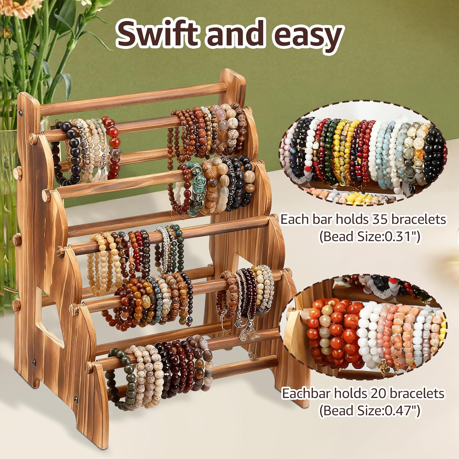 8 Tier Wooden Bracelet Holder, Adjustable Jewelry Bracelet Display Stand, Elegant Portable Wooden Bangle Holder, Jewelry Display Storage for Vendors, Retail Stores, Craft Shows and Home Storage - Image 3