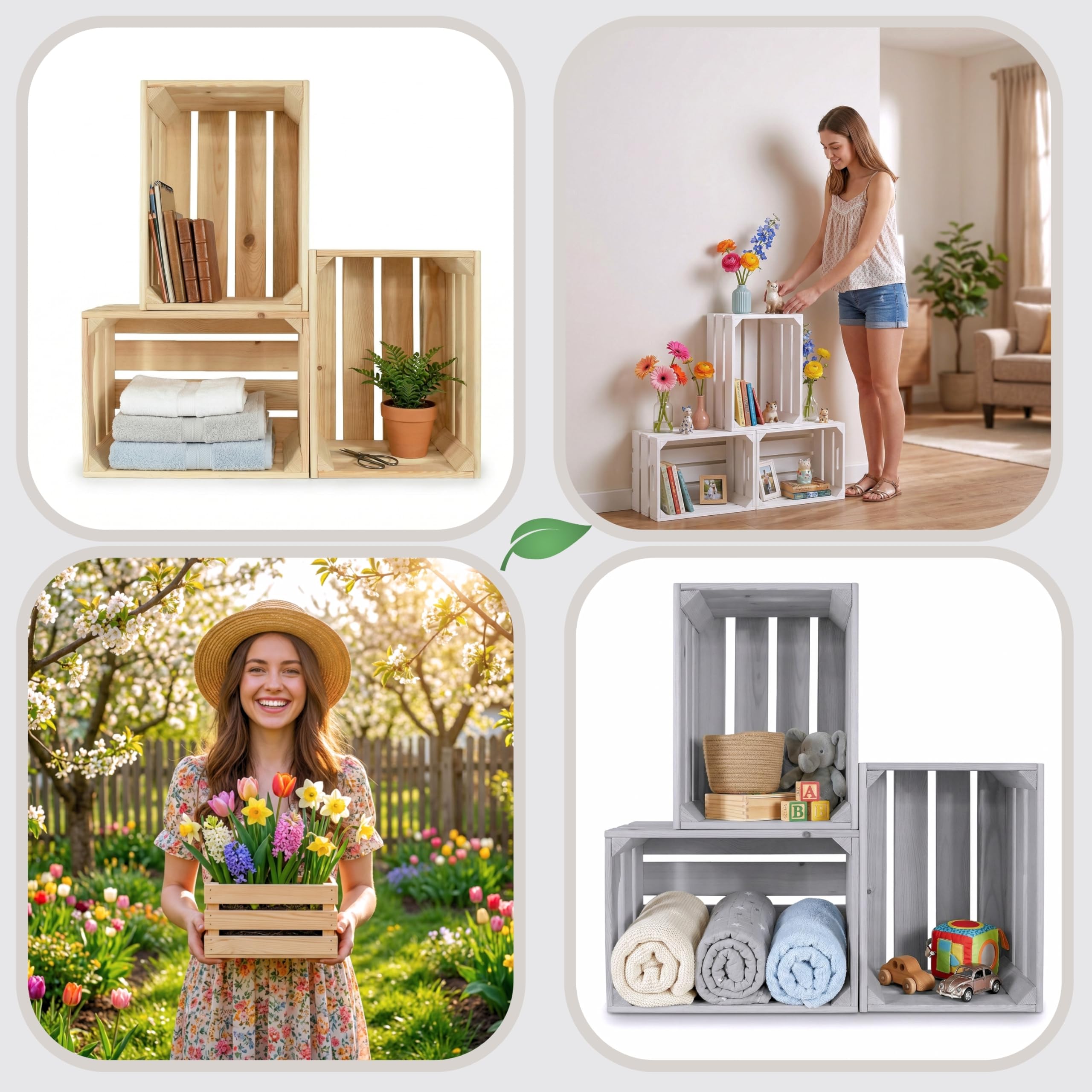 ITA Home & Garden Mira Series 3-pak drewnianych skrzynek w 3 rozmiarach, można układać w stos, gniazdować, ozdobne pudełka do przechowywania z miękkiego drewna z certyfikatem FSC - wykończenie dymne