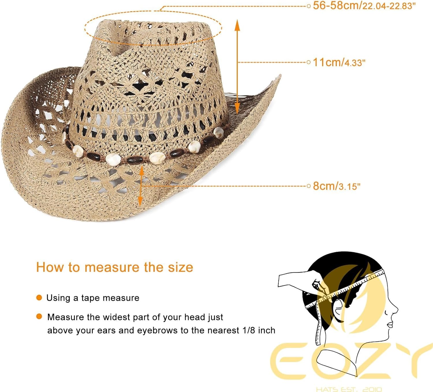 Straw Cowboy Cowgirl Hat for Women Men Hollow Out Wide Brim Summer Beach Sun Hat with Chin Strap