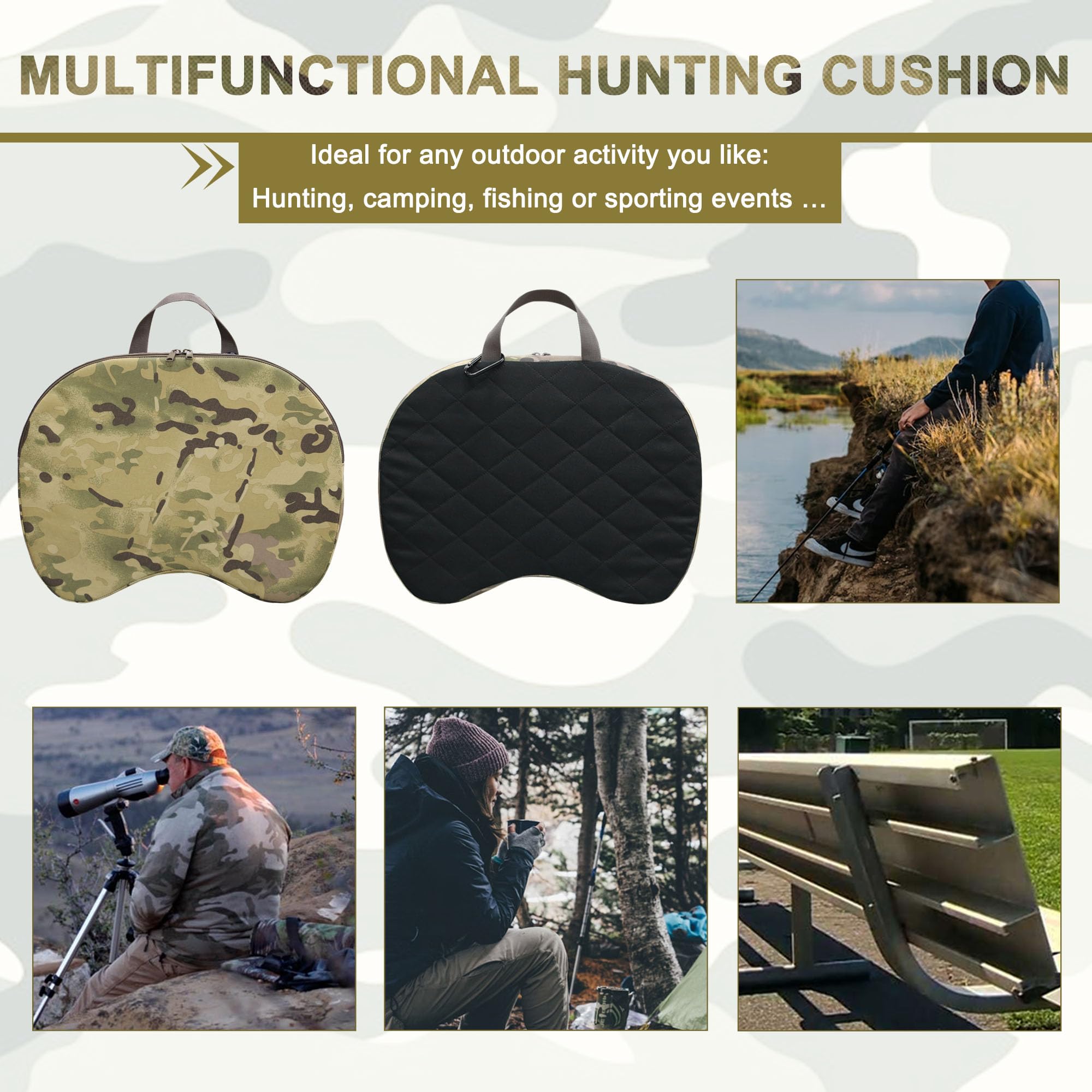 Tragbares Jagd-Sitzkissen, konkaves Design, dickes Stadion-Sitzkissen, schmutzabweisend, leicht, Outdoor-Kissen, für Camping, Jagd, Angeln usw.