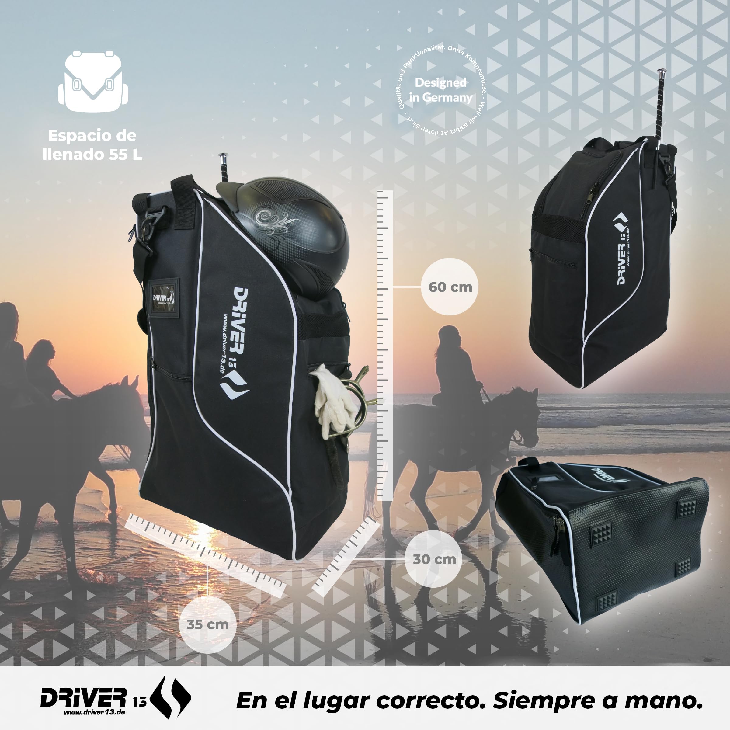Driver13 Bolsa para Botas de equitación o Mochila para Botas de equitación Deluxe con Compartimento para Casco para Botas de equitación (Bolsa para Botas de equitación Negra)