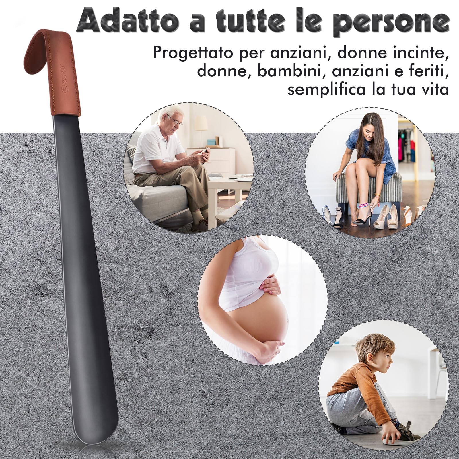 ZOMAKE Calzascarpe Lungo, 42cm Calza Scarpe Metallo, Calzante per Scarpe Facile Da Usare, Shoe Horn per Uomini Donne Anziani