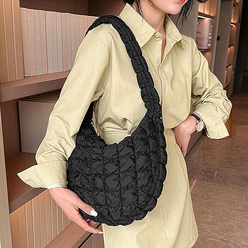Miniatura 5 de Bolsa acolchada para mujer, bolsa de hombro acolchada, bolso grande tipo hobo ligero, de nailon acolchado